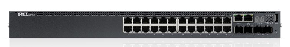 Switch | DELL | N3024EP | Type L3 | 22x10Base-T / 100Base-TX / 1000Base-T | 2x10 / 100 / 1000BASE-T / SFP combo | 2xSFP+ | 1xUSB 2.0 | 2xSAS expansion | 1xConsole | 1xRJ45 | PoE+ ports 24 | 550 Watts | 210-APXB