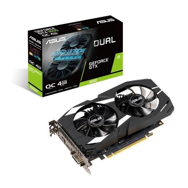 Graphics Card | ASUS | NVIDIA GeForce GTX 1650 | 4 GB | 128 bit | PCIE 3.0 16x | GDDR5 | Memory 8002 MHz | GPU 1485 MHz | Dual Slot Fansink | 1xDVI | 1xHDMI | 1xDisplayPort | DUAL-GTX1650-O4G