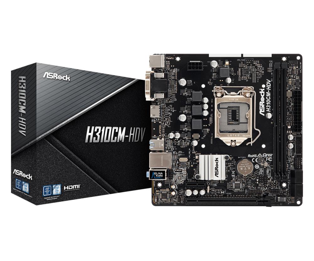 Mainboard|ASROCK|Intel H310 Express|LGA1151|MicroATX|1xPCI-Express 2.0 1x|1xPCI-Express 3.0 16x|Memory DDR4|Memory slots 2|1x15pin D-sub|1xDVI|1xHDMI|1xAudio-In|1xAudio-Out|1xMicrophone|4xUSB 2.0|2xUSB 3.1|1xPS/2|1xRJ45|H310CM-HDV