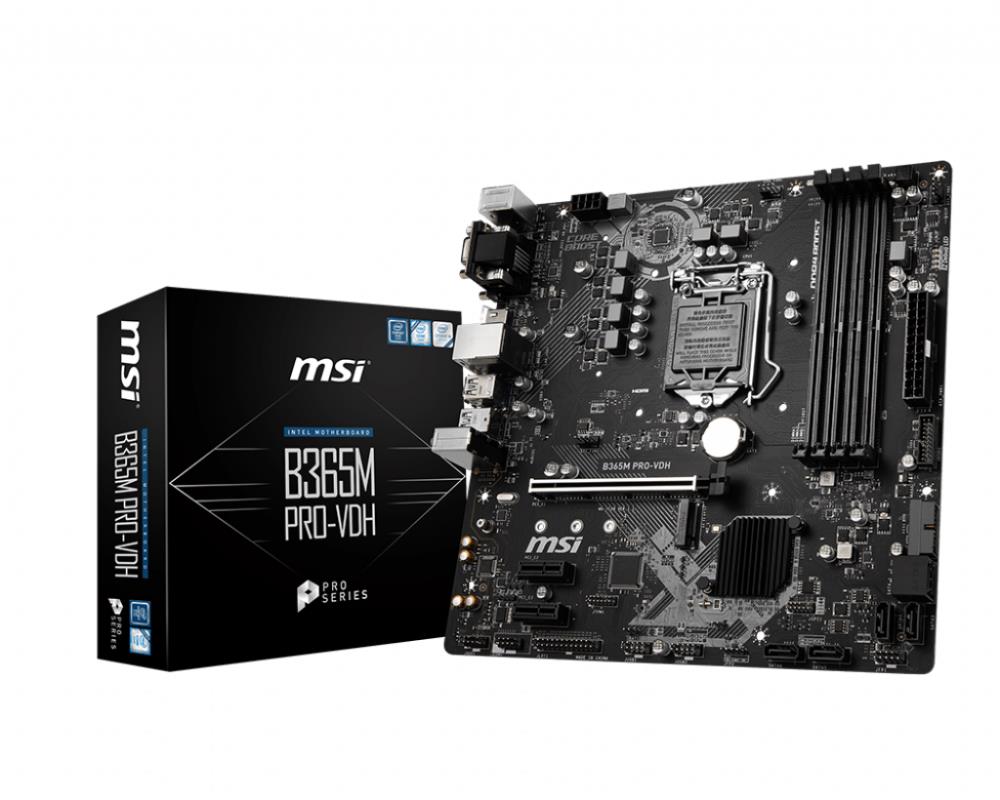 Mainboard|MSI|Intel B365 Express|LGA1151|MicroATX|2xPCI-Express 3.0 1x|1xPCI-Express 3.0 16x|1xM.2|Memory DDR4|Memory slots 4|1x15pin D-sub|1xDVI|1xHDMI|3xUSB 3.1|1xUSB type C|2xPS/2|1xRJ45|3xAudio port|B365MPRO-VDH