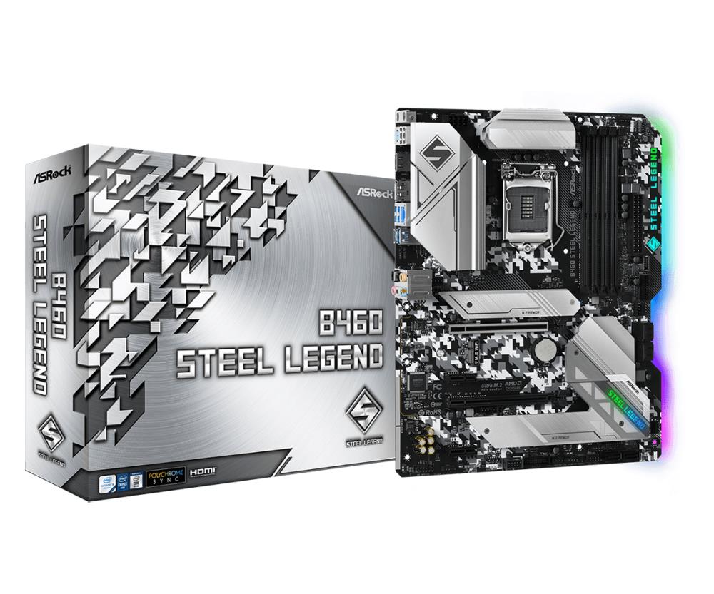 Mainboard|ASROCK|Intel B460 Express|LGA1200|ATX|2xPCI-Express 3.0 1x|2xPCI-Express 3.0 16x|1xM.2|Memory DDR4|Memory slots 4|1xHDMI|1xDisplayPort|2xAudio-In|3xAudio-Out|2xUSB 2.0|1xUSB type C|3xUSB 3.2|1xPS/2|1xOptical S/PDIF|1xRJ45|B460STEELLEGEND