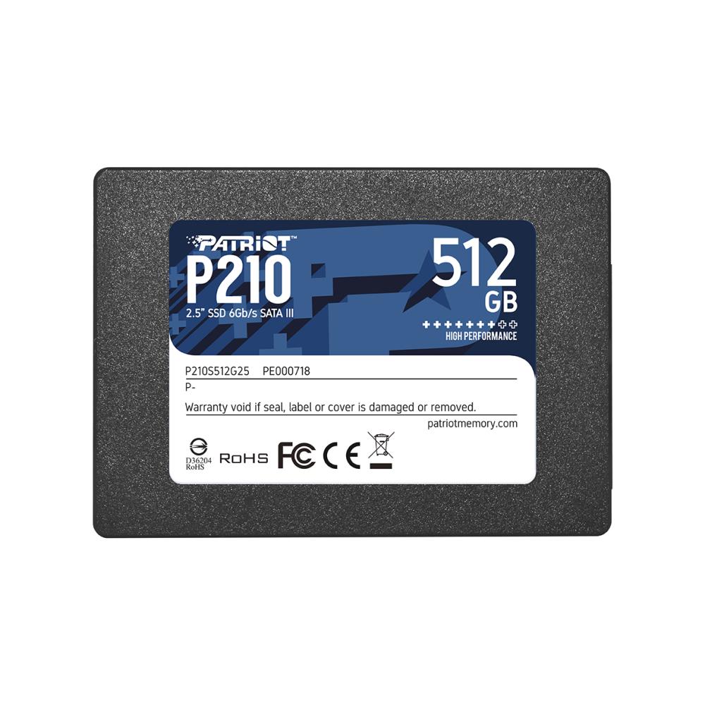 SSD|PATRIOT|P210|512GB|SATA 3.0|Write speed 430 MBytes/sec|Read speed 520 MBytes/sec|2,5"|P210S512G25