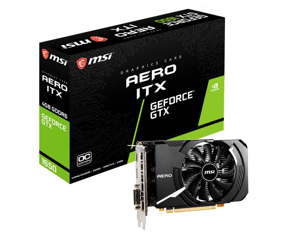 Graphics Card|MSI|NVIDIA GeForce GTX 1650|4 GB|128 bit|PCIE 3.0 16x|GDDR6|Dual Slot Fansink|1xDVI|1xHDMI|1xDisplayPort|GTX1650D6AEROITXOC