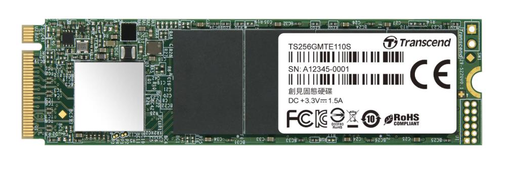 SSD|TRANSCEND|256GB|M.2|PCIE|NVMe|TLC|Write speed 800 MBytes/sec|Read speed 1600 MBytes/sec|MTBF 2000000 hours|TS256GMTE110S