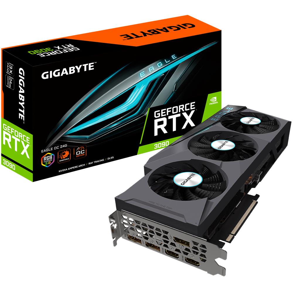 Graphics Card|GIGABYTE|NVIDIA GeForce RTX 3090|24 GB|384 bit|PCIE 4.0 16x|GDDR6X|Memory 19500 MHz|2xHDMI|3xDisplayPort|GV-N3090EAGLEOC-24GD