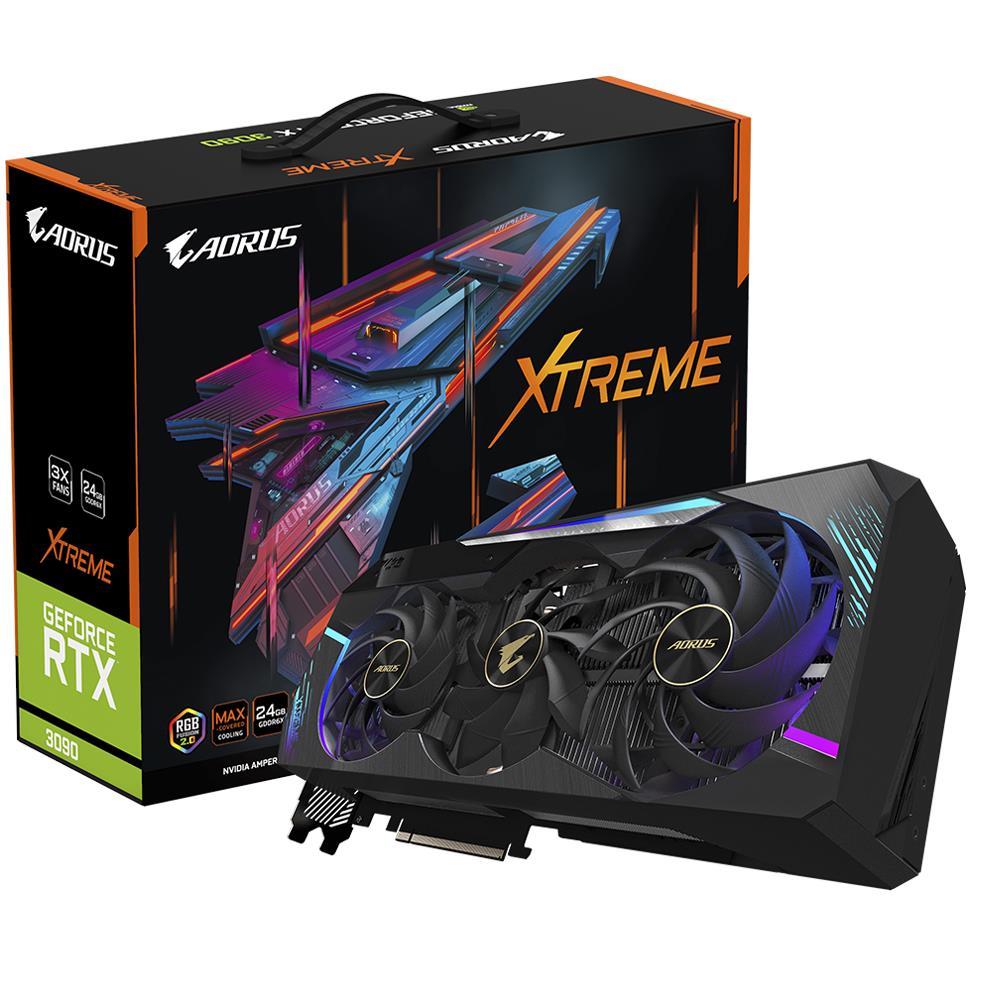 Graphics Card|GIGABYTE|NVIDIA GeForce RTX 3090|24 GB|384 bit|PCIE 4.0 16x|GDDR6X|Memory 19500 MHz|GPU 1860 MHz|3xHDMI|3xDisplayPort|GV-N3090AORUSX-24GD