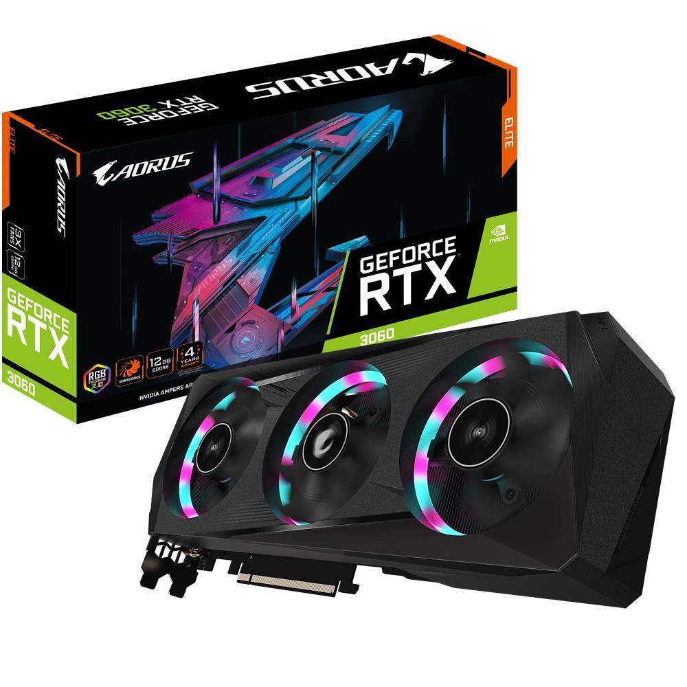 Graphics Card|GIGABYTE|NVIDIA GeForce RTX 3060|12 GB|192 bit|PCIE 4.0 16x|GDDR6|Memory 15000 MHz|2xHDMI|2xDisplayPort|GV-N3060AORUSE-12GD