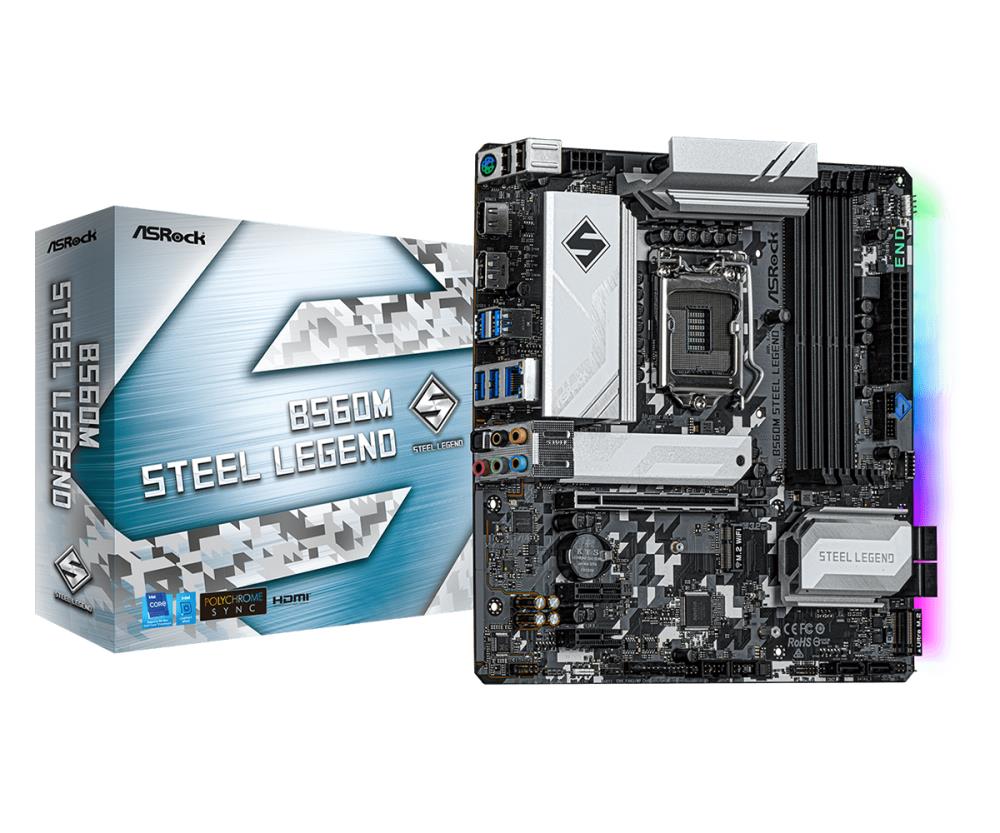 Mainboard|ASROCK|Intel B560|LGA1200|MicroATX|2xPCI-Express 3.0 1x|1xPCI-Express 4.0 16x|2xM.2|Memory DDR4|Memory slots 4|1xHDMI|1xDisplayPort|2xAudio-In|3xAudio-Out|2xUSB 2.0|4xUSB 3.2|1xPS/2|1xOptical S/PDIF|1xRJ45|B560MSTEELLEGEND