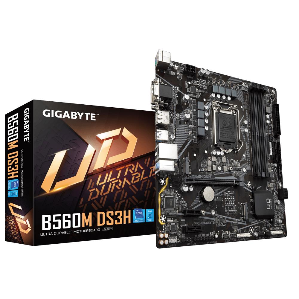 Mainboard|GIGABYTE|Intel B560|LGA1200|MicroATX|2xPCI-Express 3.0 1x|1xPCI-Express 4.0 16x|2xM.2|Memory DDR4|Memory slots 4|1x15pin D-sub|1xDVI|1xHDMI|1xDisplayPort|2xAudio-In|1xAudio-Out|2xUSB 2.0|1xUSB type C|3xUSB 3.2|1xPS/2|1xRJ45|B560MDS3H