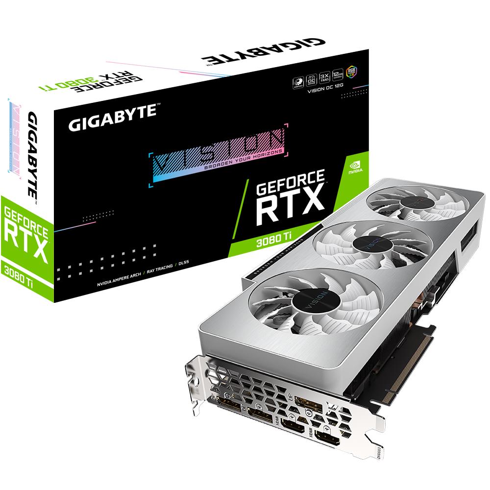 Graphics Card|GIGABYTE|NVIDIA GeForce RTX 3080 Ti|12 GB|384 bit|PCIE 4.0 16x|GDDR6X|Memory 19000 MHz|GPU 1710 MHz|Triple slot Fansink|2xHDMI|3xDisplayPort|GV-N308TVISIONOC-12GD