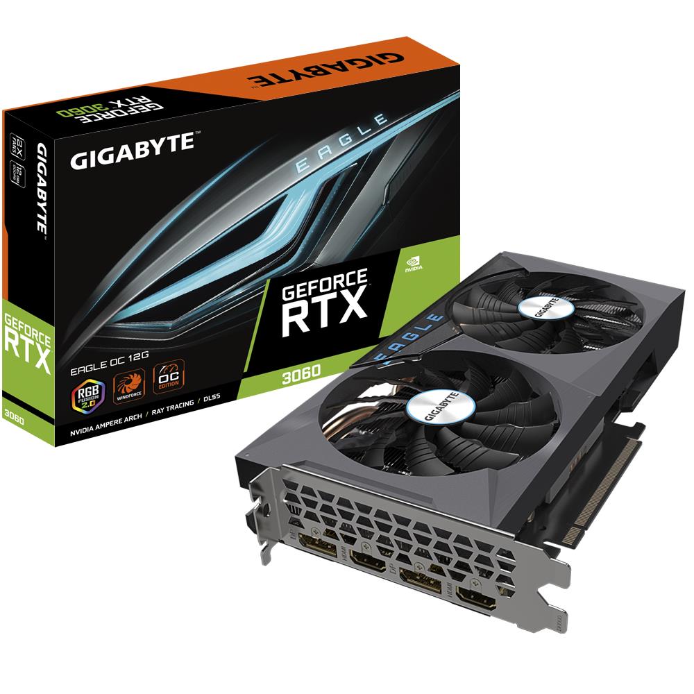 Graphics Card|GIGABYTE|NVIDIA GeForce RTX 3060|12 GB|192 bit|PCIE 4.0 16x|GDDR6|Memory 15000 MHz|GPU 1807 MHz|2xHDMI|2xDisplayPort|GV-N3060EAGLEOC-12GD2.0