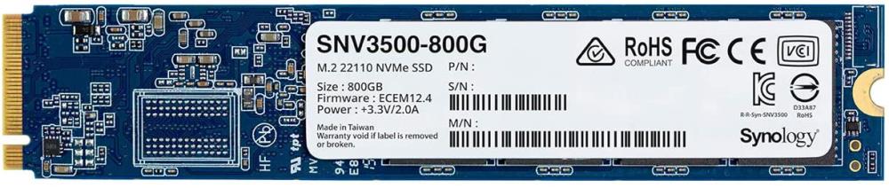 SSD|SYNOLOGY|SNV3500|800GB|M.2|PCIE|NVMe|Write speed 1000 MBytes/sec|Read speed 3100 MBytes/sec|TBW 988 TB|MTBF 1800000 hours|SNV3500-800G