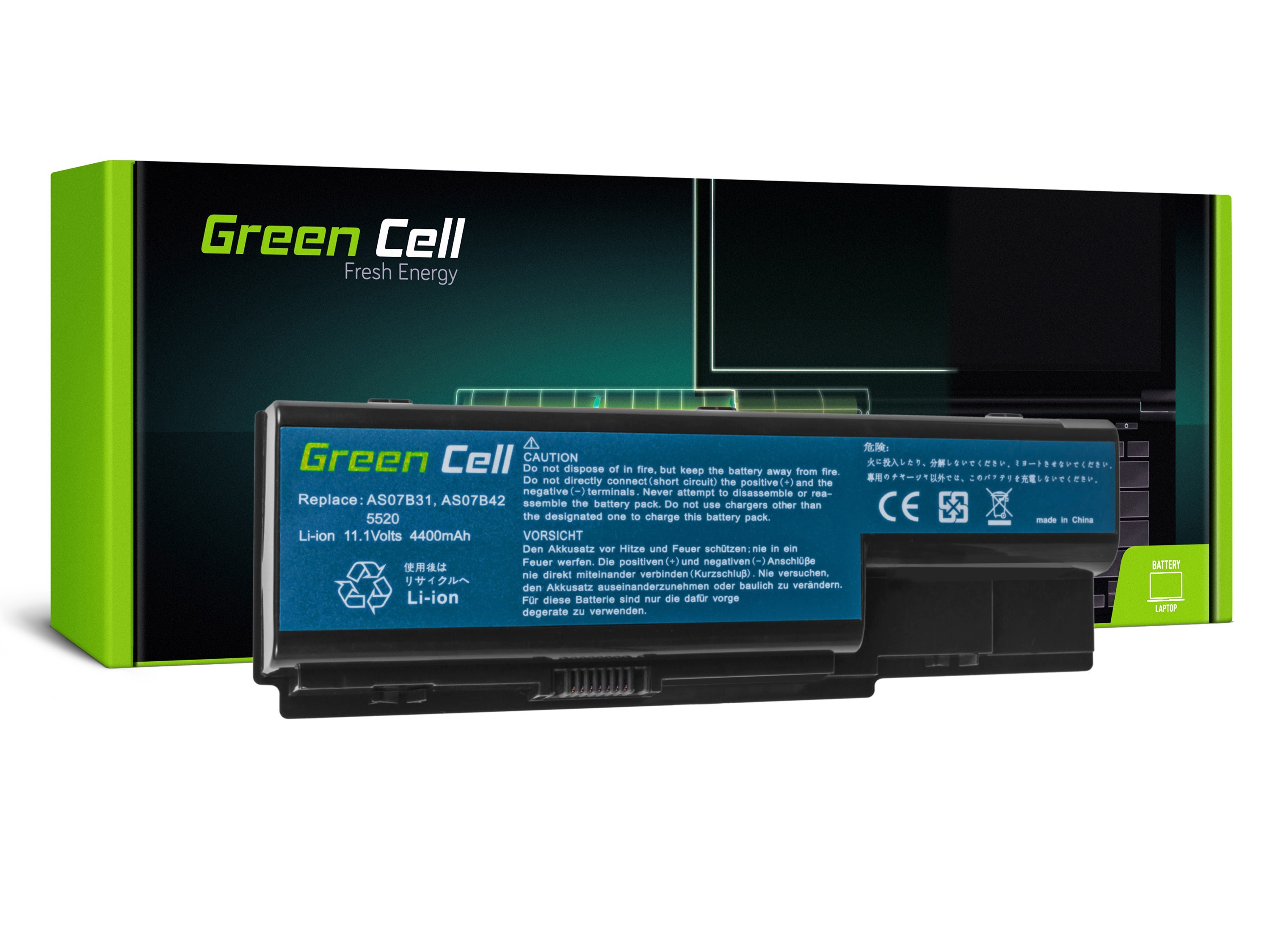 Green Cell Battery for Acer Aspire 5520 AS07B31 AS07B32 / 11,1V 4400mAh