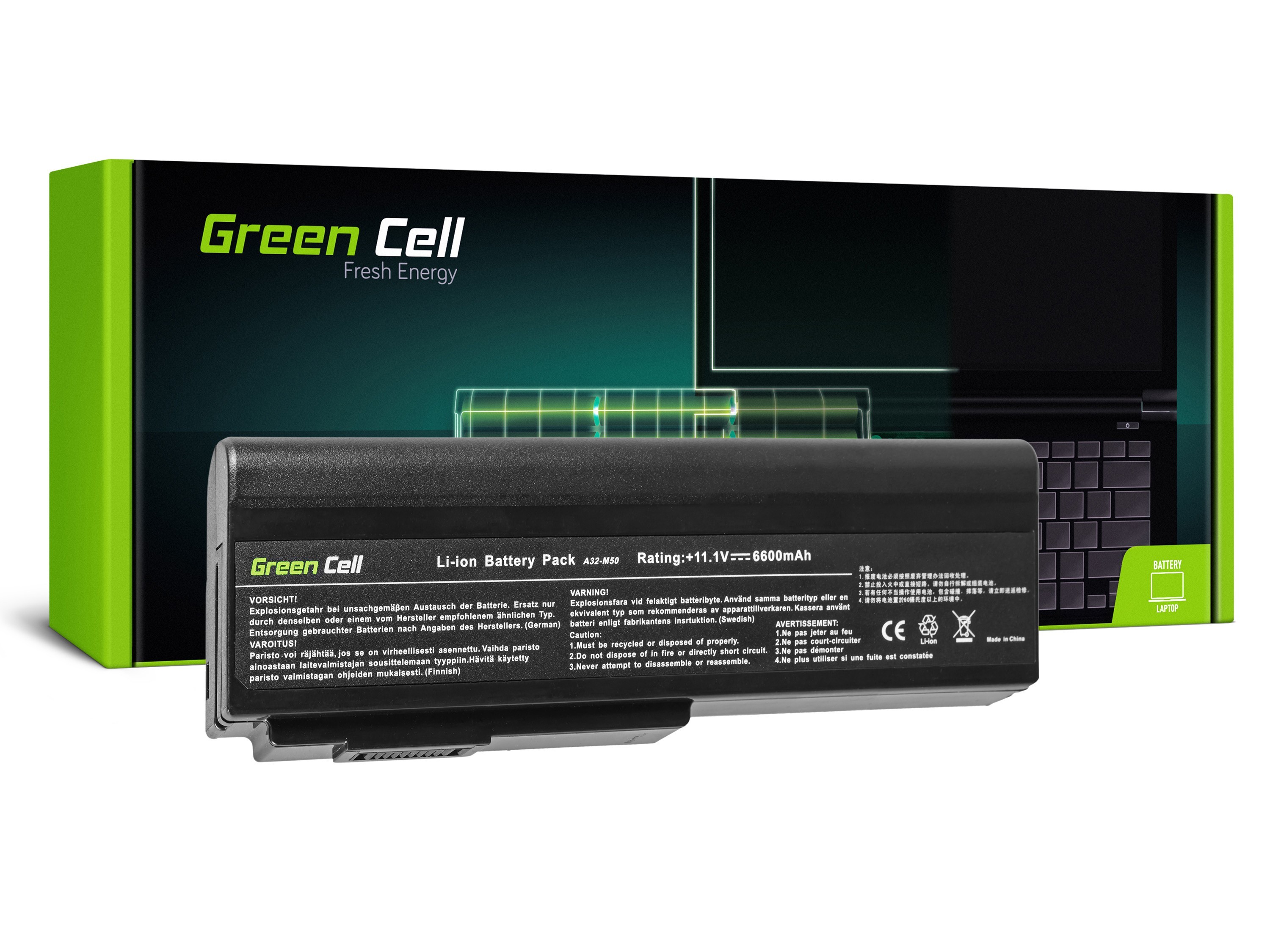 Green Cell Battery for Asus A32-M50 A32-N61 N43 N53 G50 L50 M50 M60 N61VN / 11,1V 6600mAh