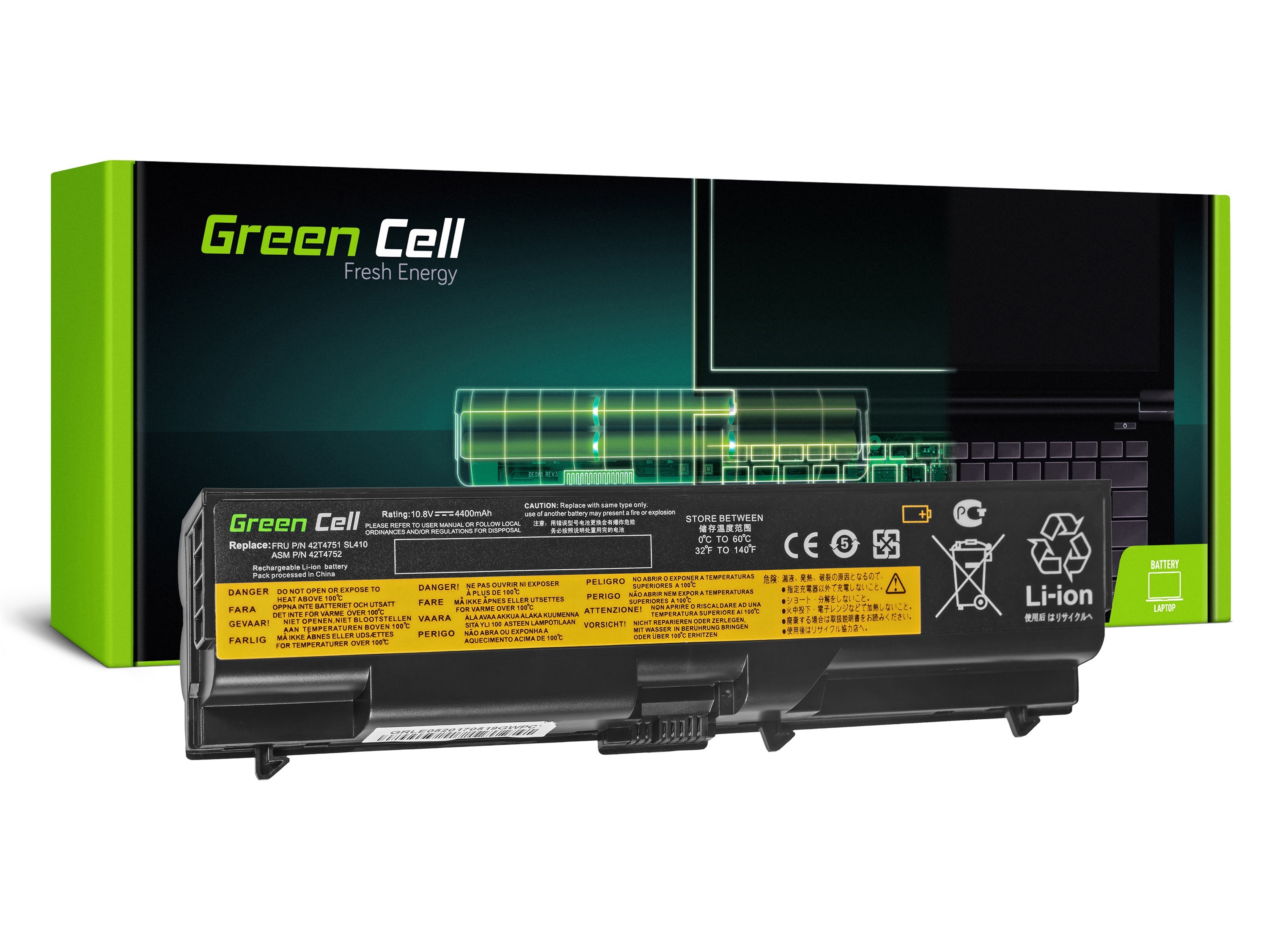 Green Cell Battery for Lenovo ThinkPad T410 T420 T510 T520 W510 / 11,1V 4400mAh