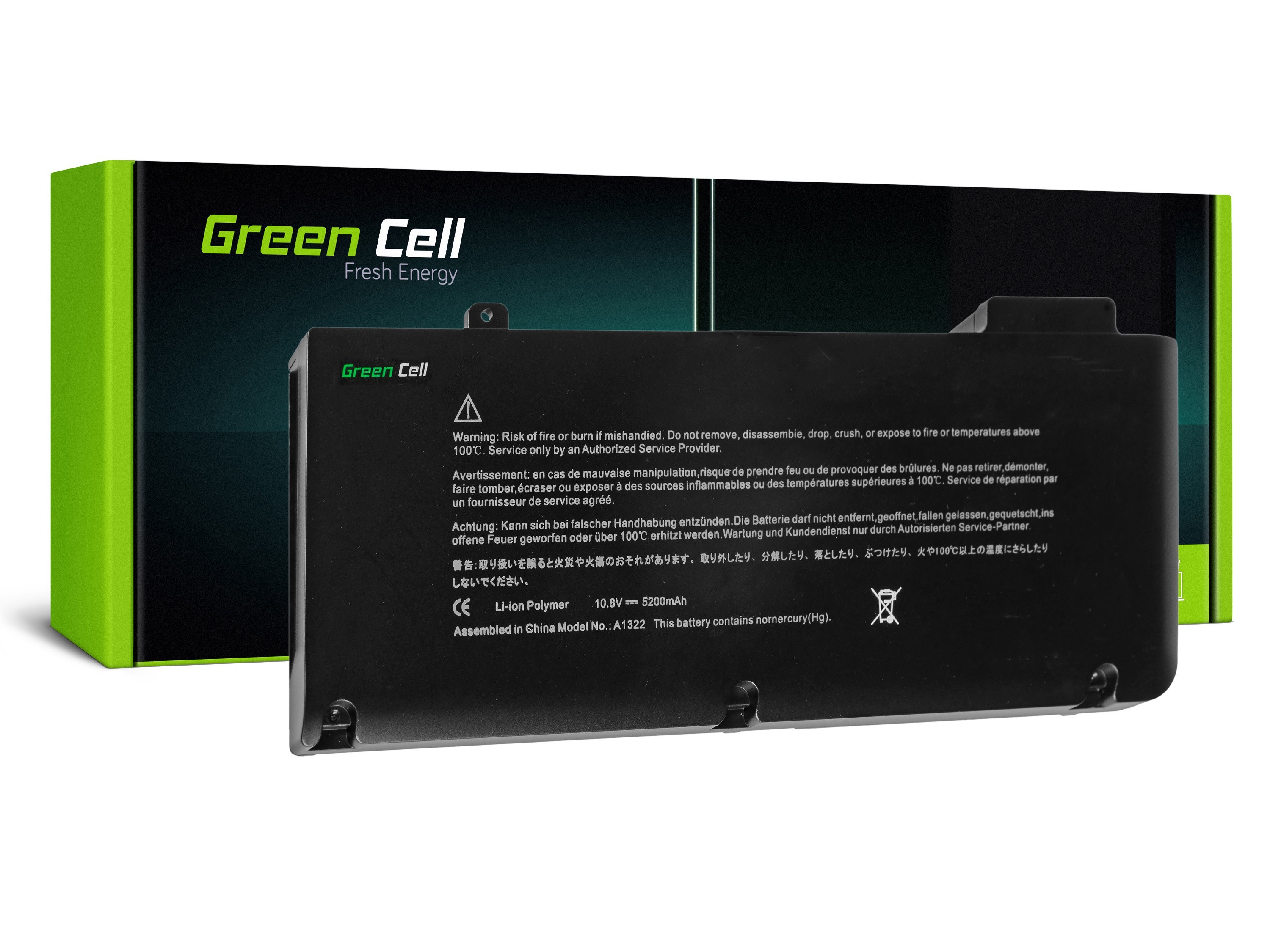 Green Cell Battery for Apple Macbook Pro 13 A1278 (Mid 2009, Mid 2010, Early 2011, Late 2011, Mid 2012) / 11,1V 4400mAh
