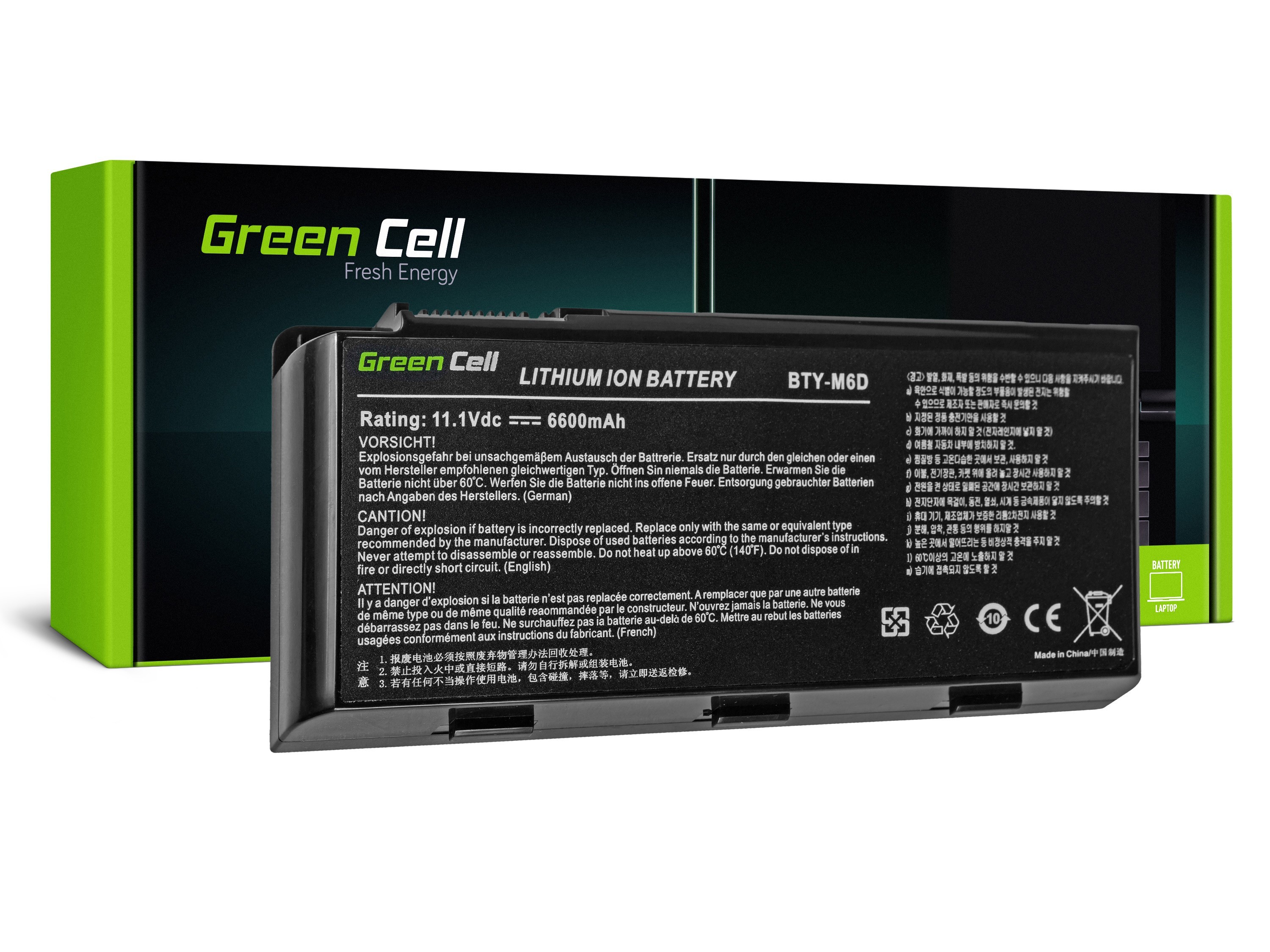 Green Cell Battery for MSI GT60 GT70 GT660 GT680 GT683 GT780 GT783 GX660 GX680 GX780 / 11,1V 6600mAh