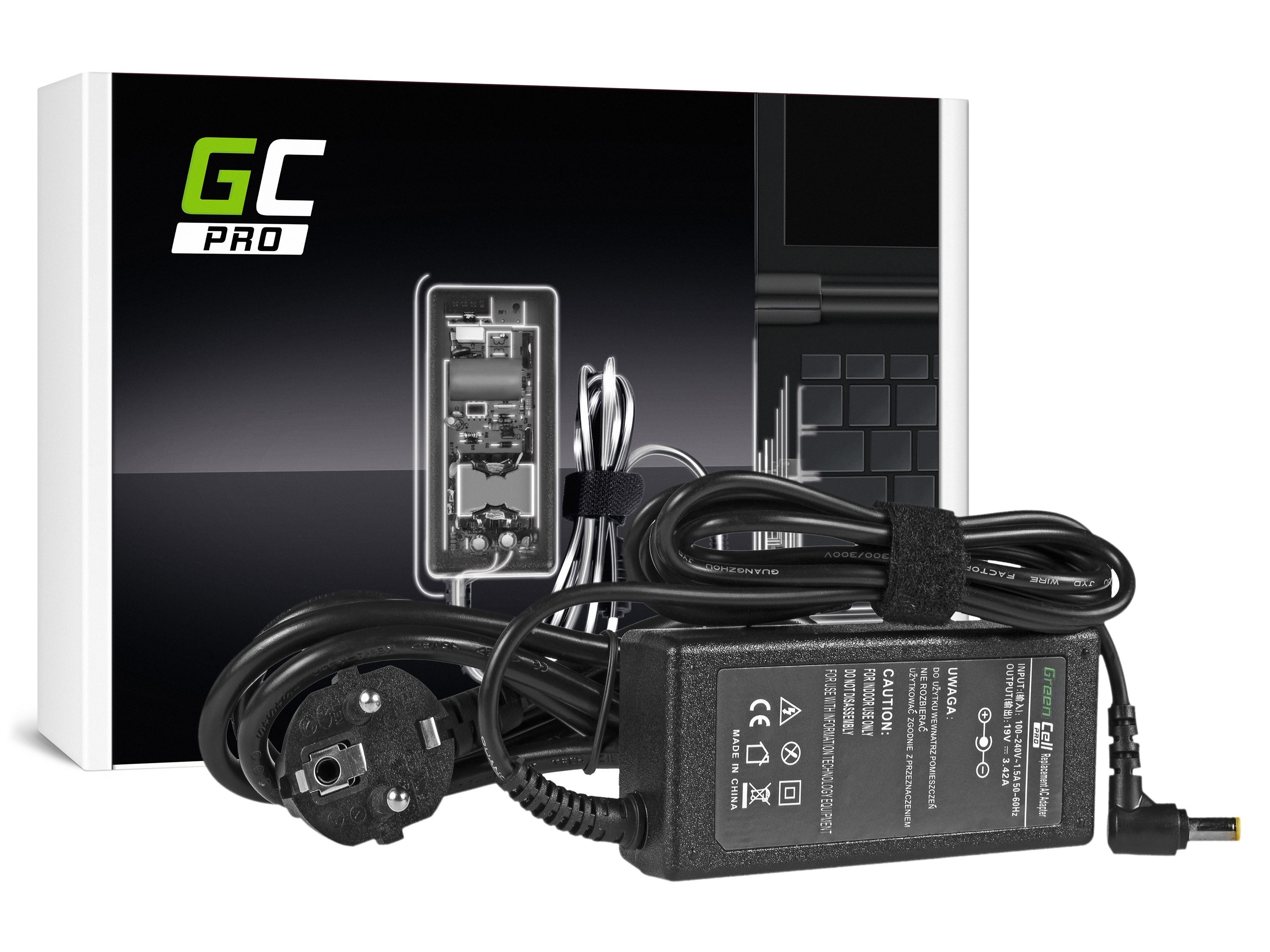 Green Cell PRO Charger | AC Adapter for Acer 60W / 19V 3.42A / 5.5mm-1.7mm