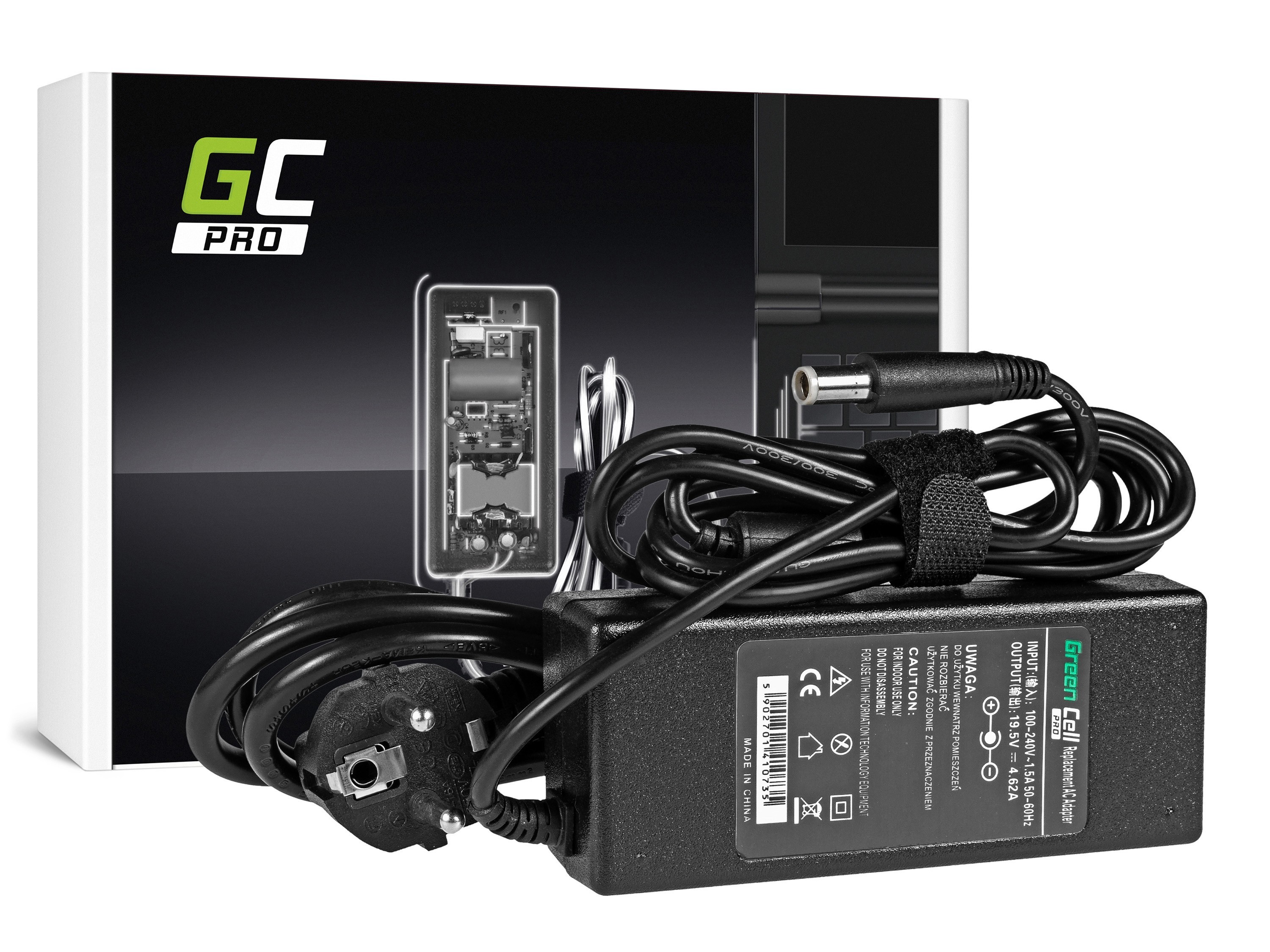 Green Cell PRO Charger | AC Adapter for Dell 90W | 19.5V 4.62A / 7.4mm-5.0mm