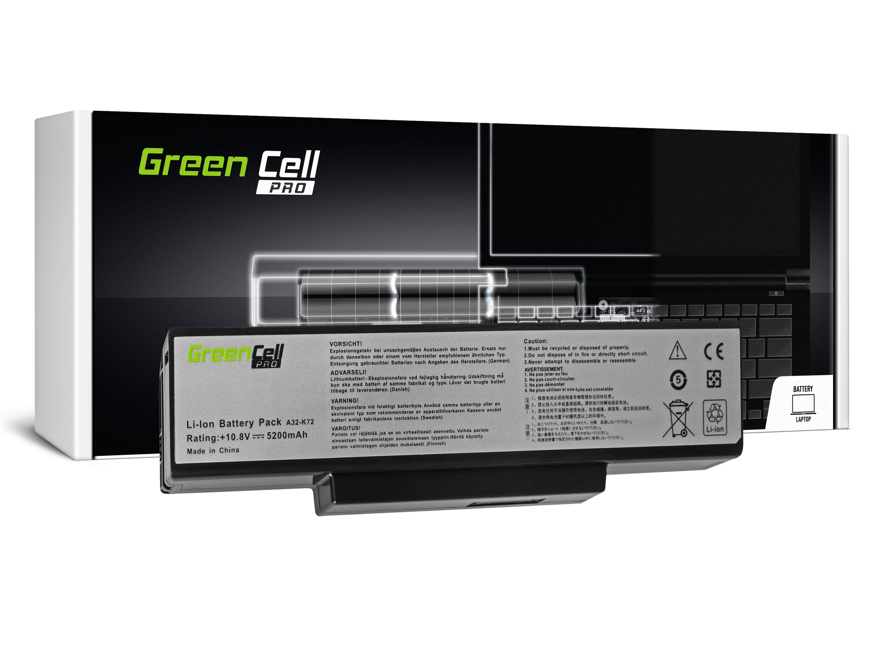Green Cell PRO Battery for Asus A32-K72 K72 K73 N71 N73 / 11,1V 5200mAh