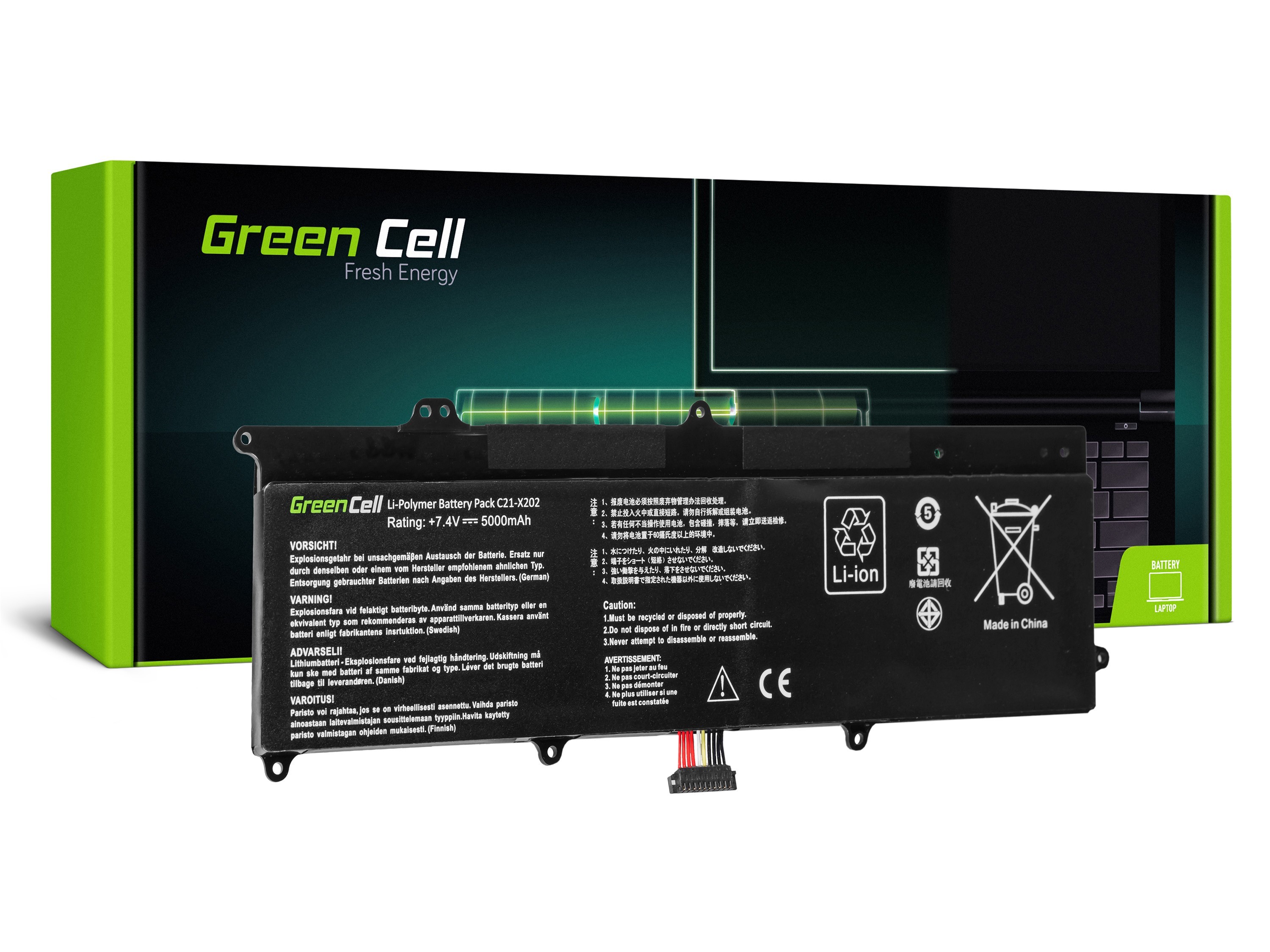 Green Cell Battery for Asus VivoBook F202E Q200E S200E X202E / 7,4V 5000mAh