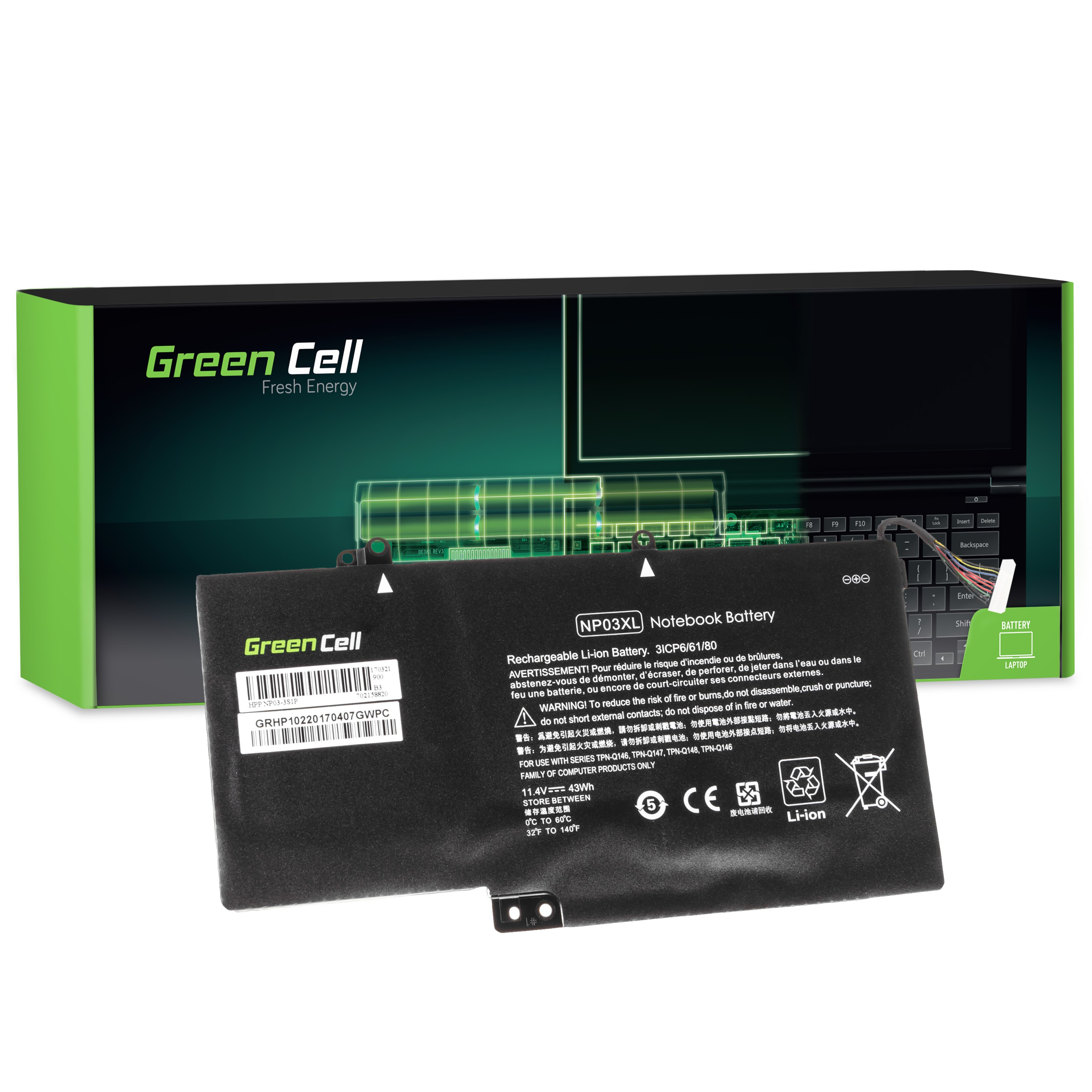Green Cell Battery for HP Pavilion x360 13-A 13-B / 11,4V 3700mAh