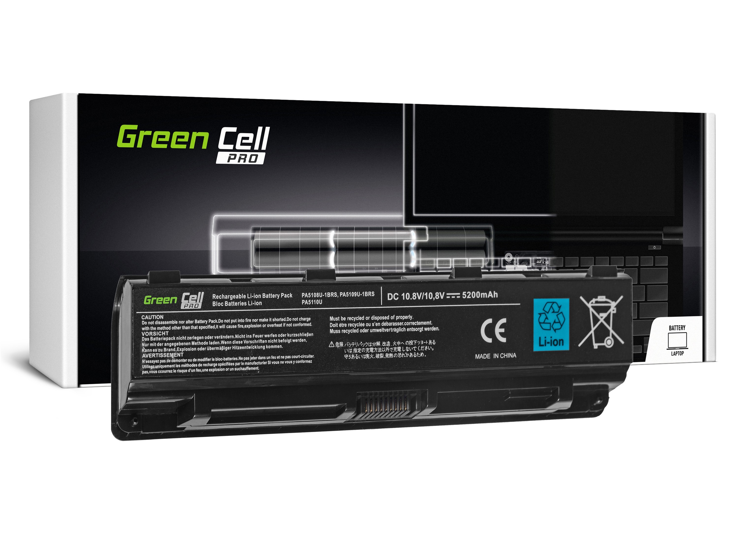 Green Cell PRO Battery for Toshiba Satellite C850 C855 C870 L850 L855 PA5109U-1BRS / 11,1V 5200mAh