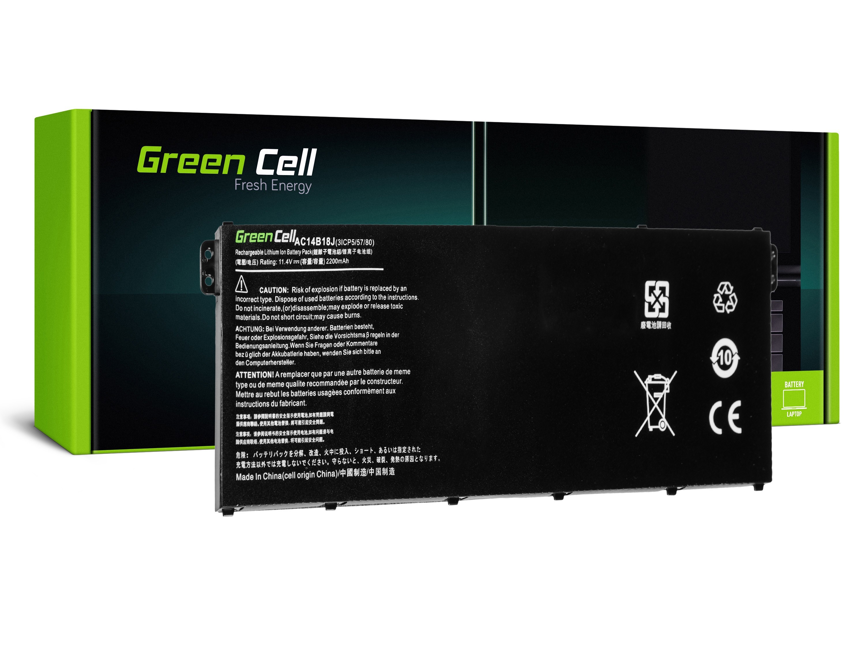 Green Cell Battery for Acer Aspire E 11 ES1-111M ES1-131 E 15 ES1-512 / 11,4V 2200mAh