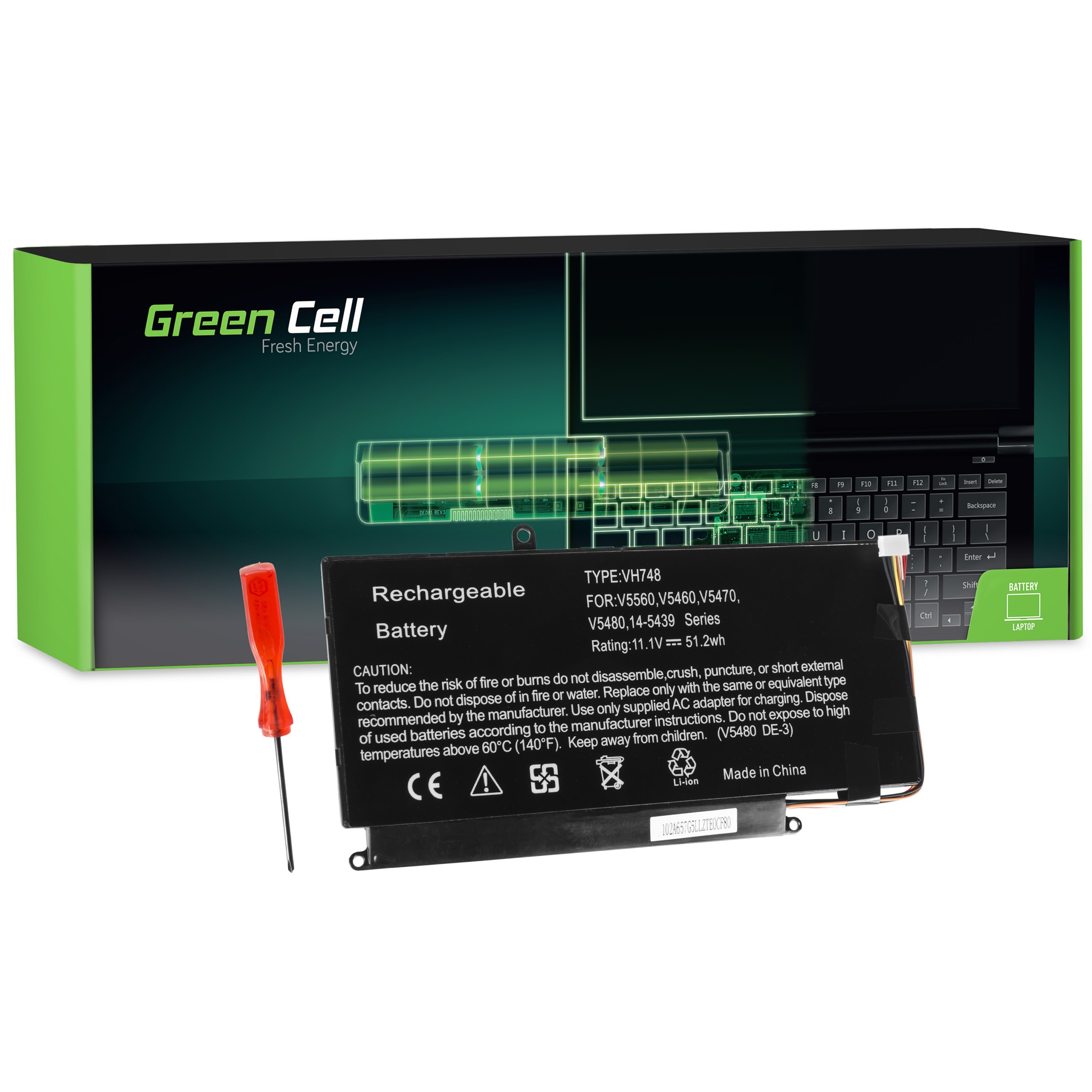Green Cell Battery for Dell Vostro 5460 5470 5480 5560 / 11,1V 4600mAh