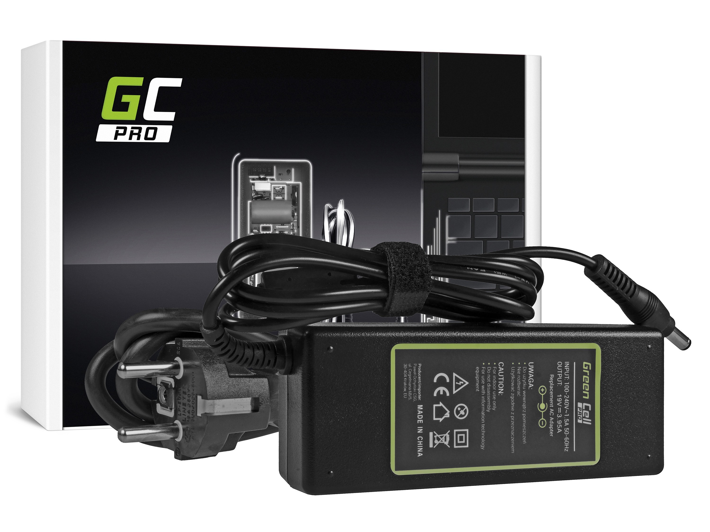 Green Cell PRO Charger | AC Adapter for Toshiba Asus 75W / 19V 3.95A / 5.5mm-2.5mm