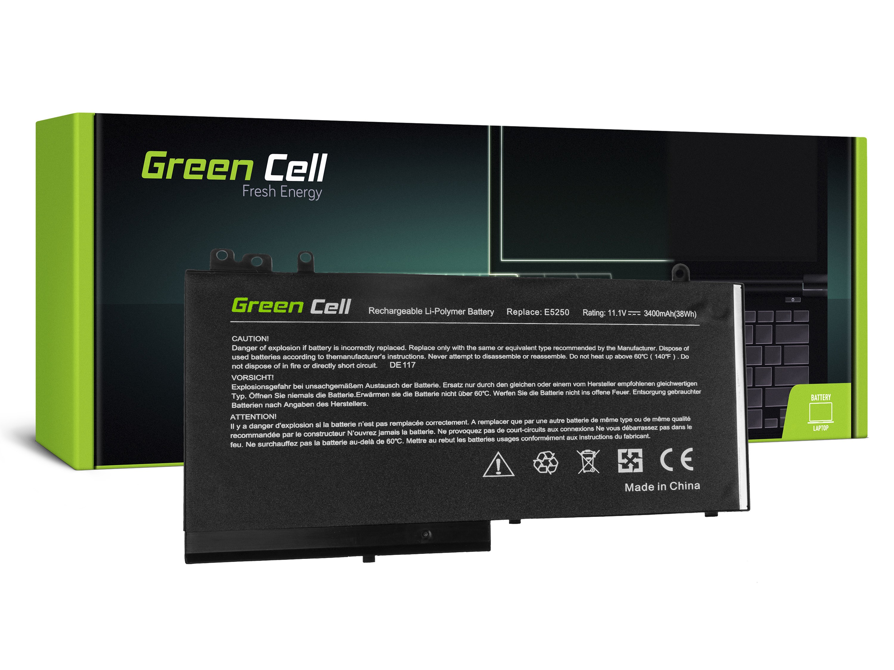 Green Cell Battery for Dell Latitude 11 3150 3160 12 E5250 E5270 / 11,1V 3400mAh