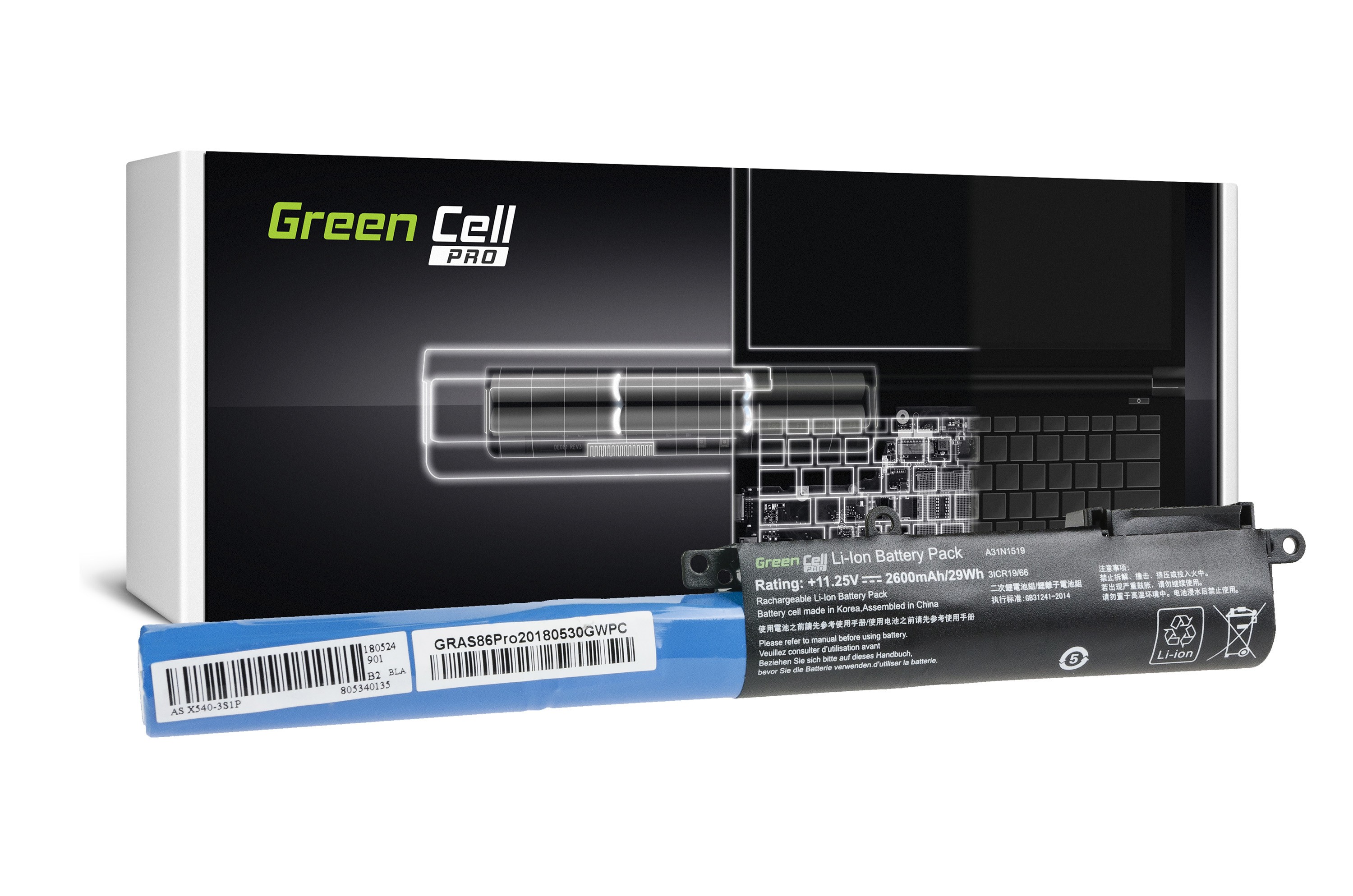 Green Cell PRO Battery for Asus A31N1519 F540 F540L F540S R540 / 11,25V 2600mAh