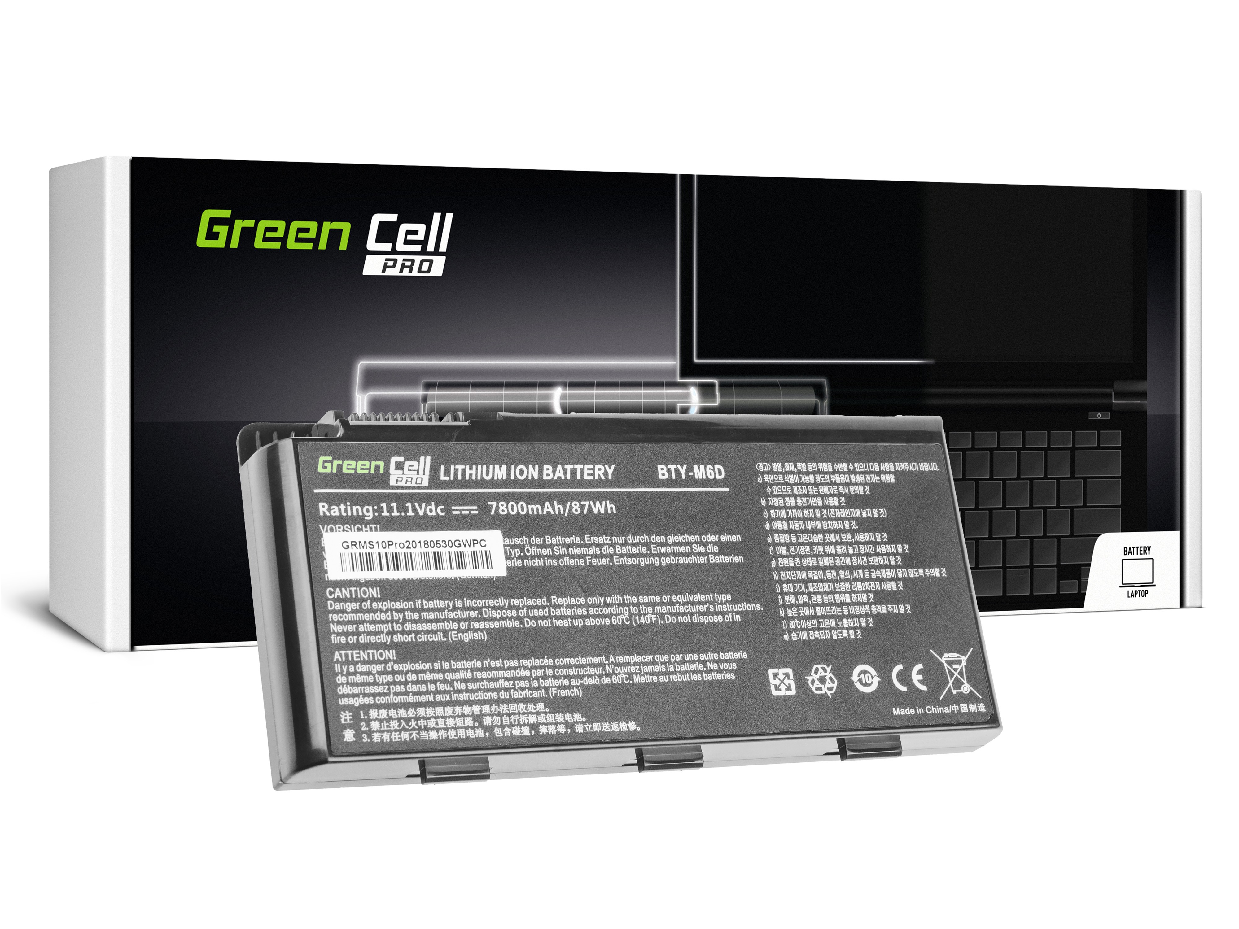 Green Cell PRO Battery for MSI GT60 GT70 GT660 GT680 GT683 GT780 GT783 GX660 GX680 GX780 / 11,1V 6600mAh