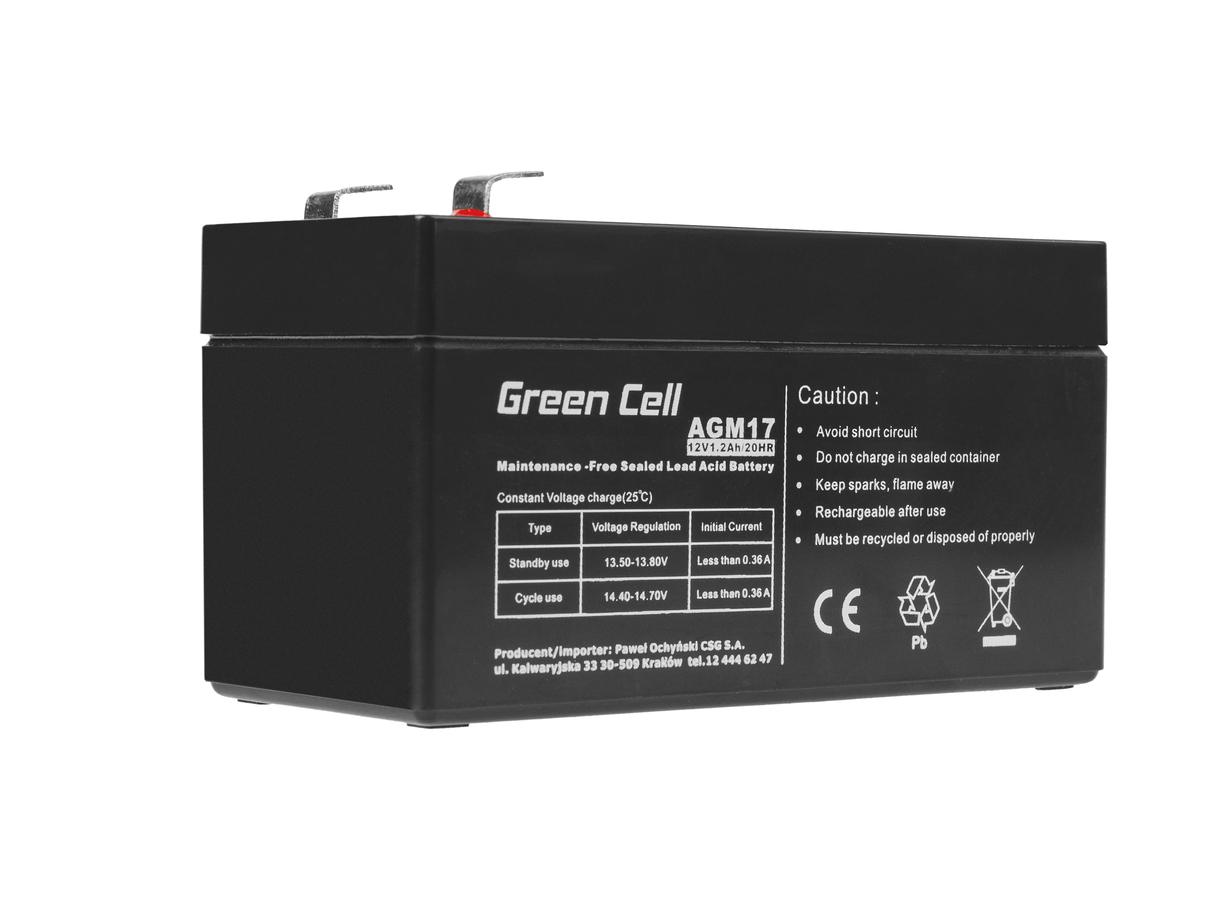 Green Cell AGM Battery 12V 1.2Ah