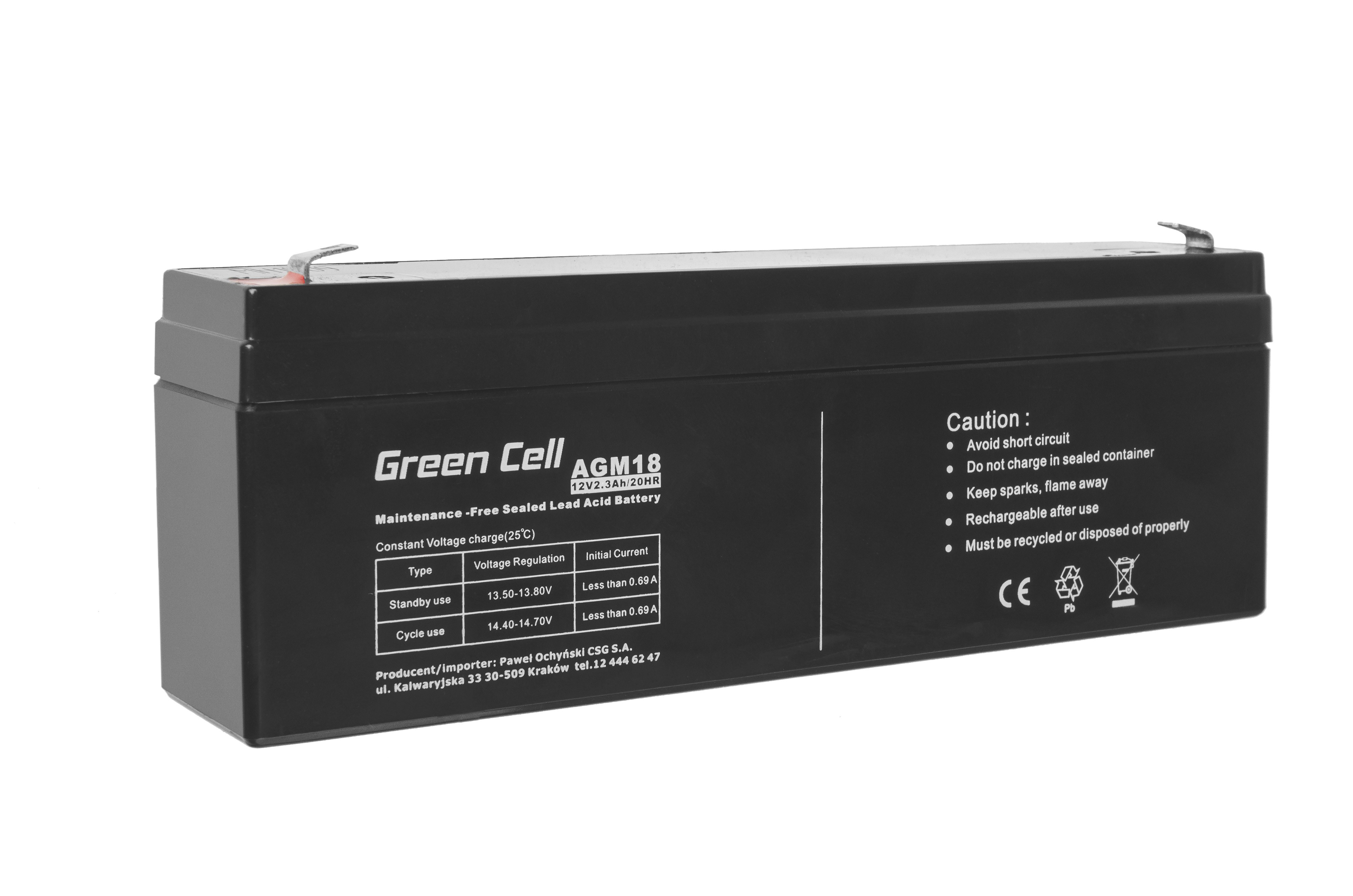 Green Cell AGM Battery 12V 2.3Ah