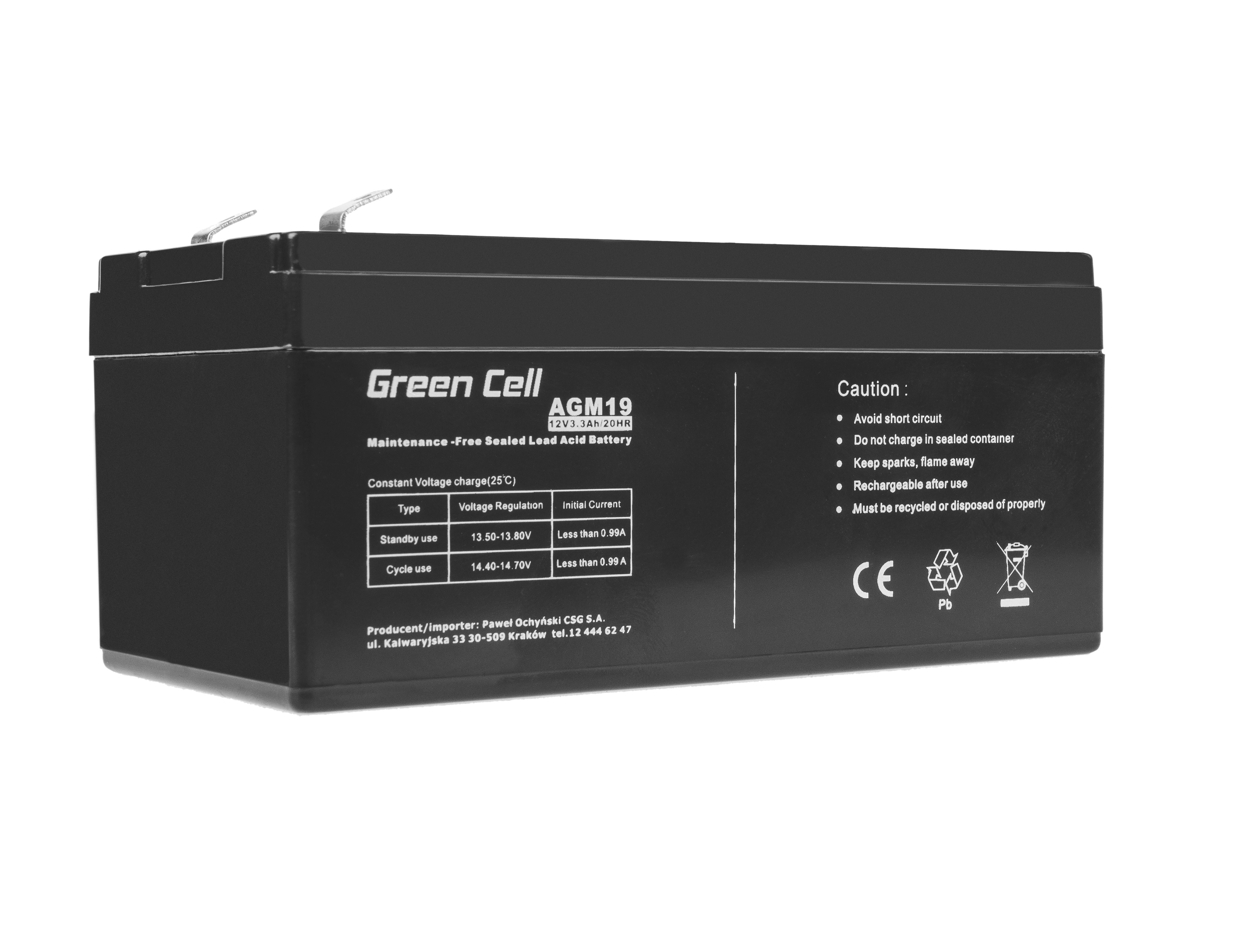 Green Cell AGM Battery 12V 3.3Ah