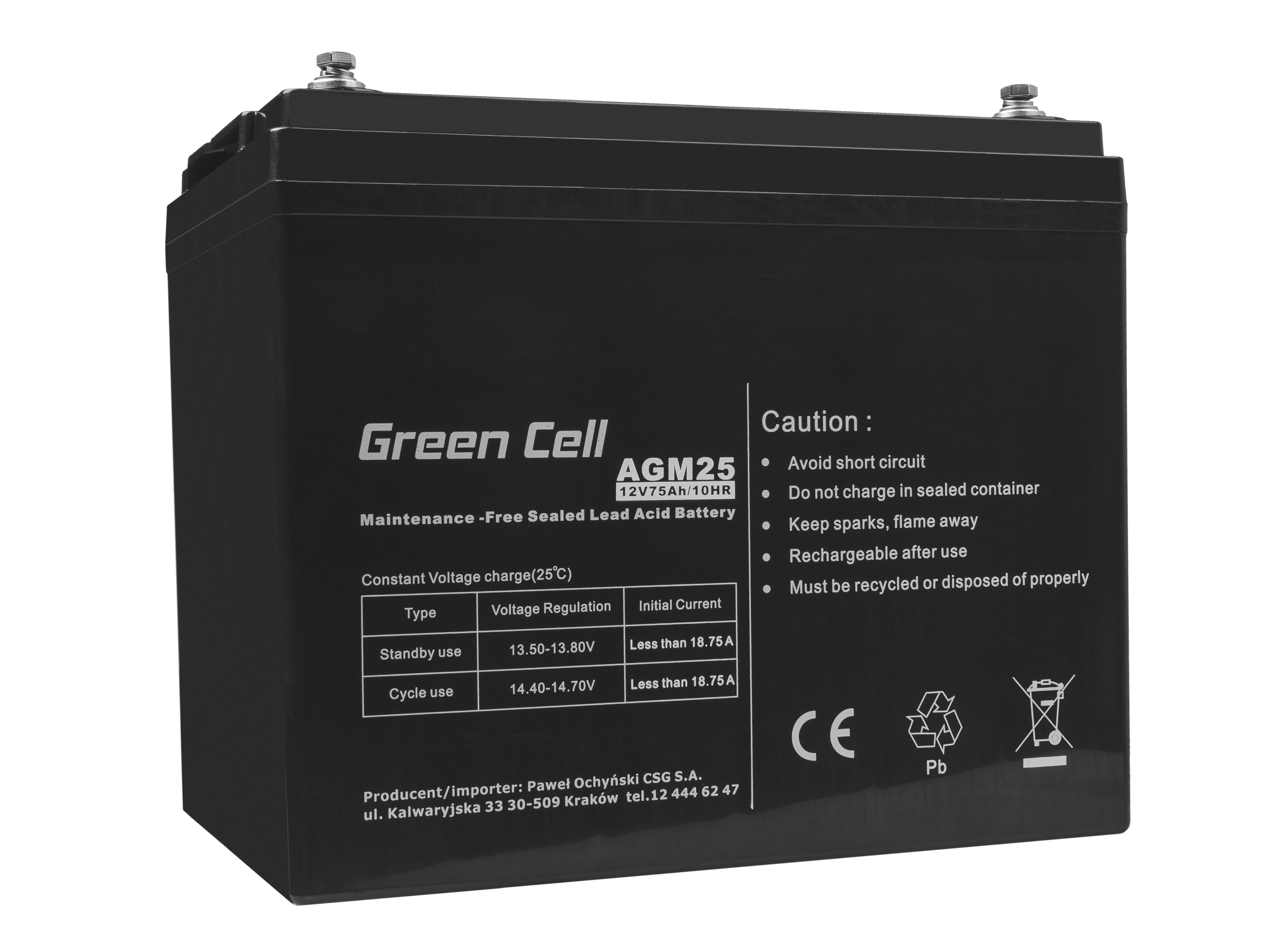 Green Cell AGM Battery 12V 75Ah