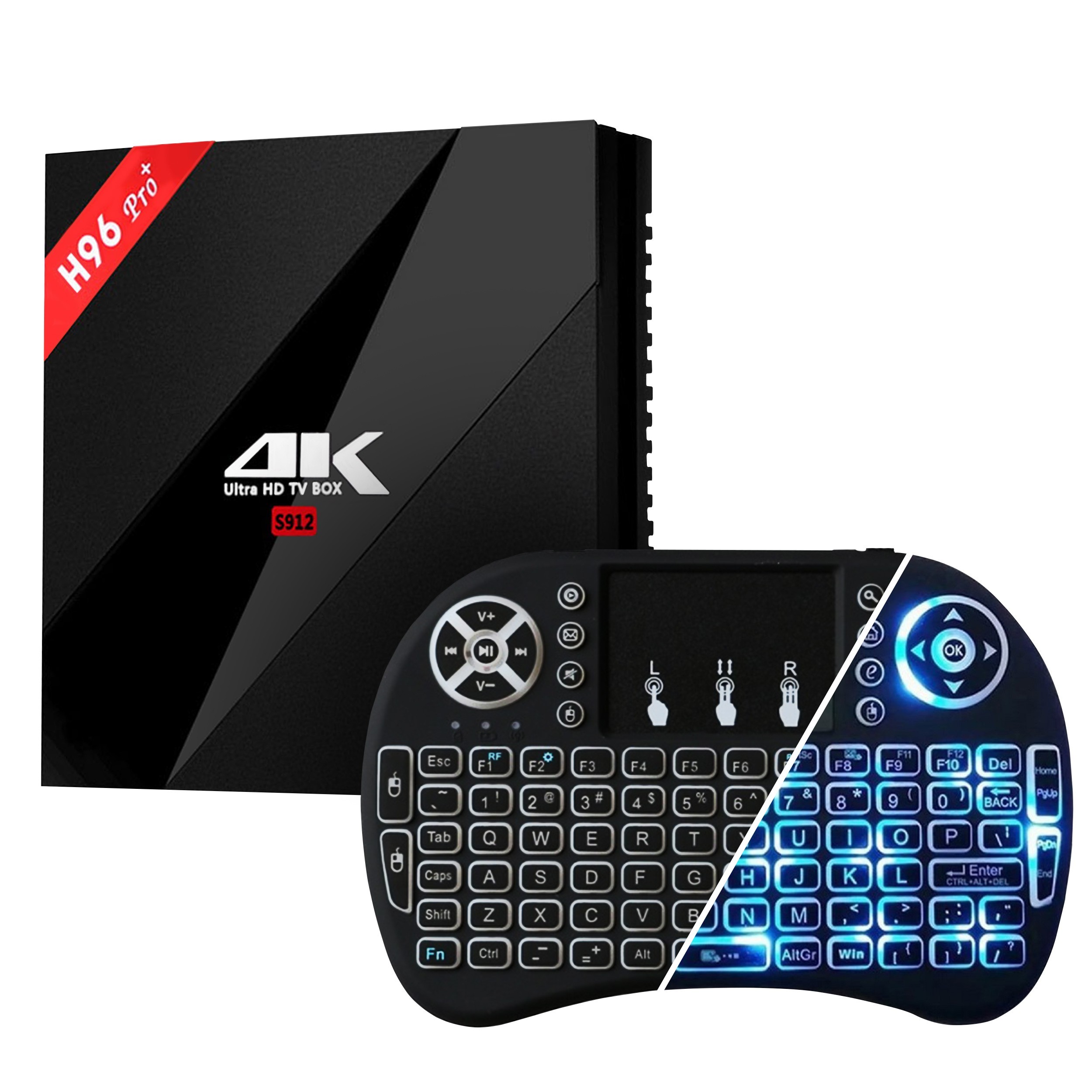 Zestaw TV Box H96 Pro+ (3GB RAM, 32GB eMMC, 8x2.0GHz, Android 7.1 Nougat) + Klawiatura Green Cell