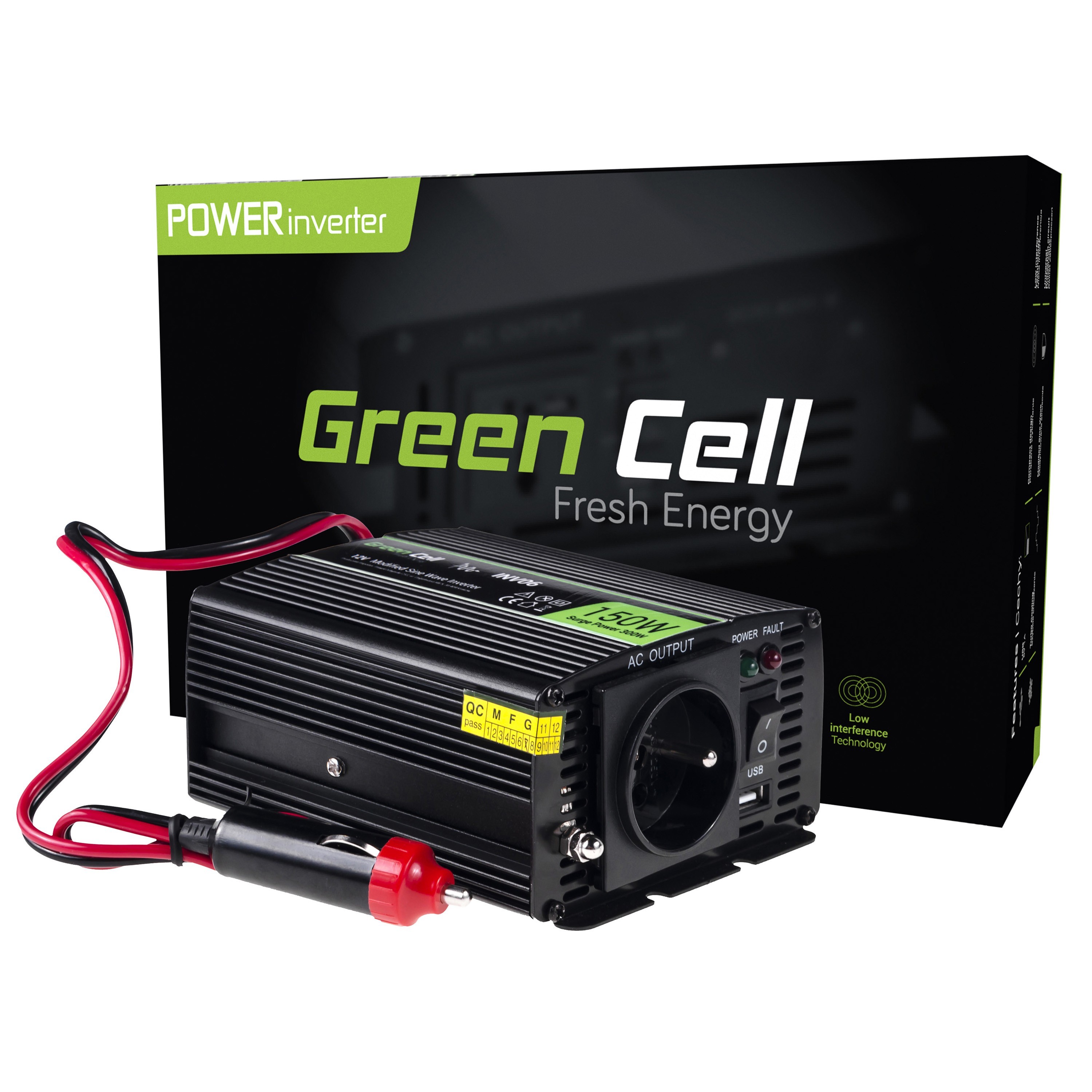 Green Cell ® Voltage Car Inverter 12V to 230V, 150W/300W