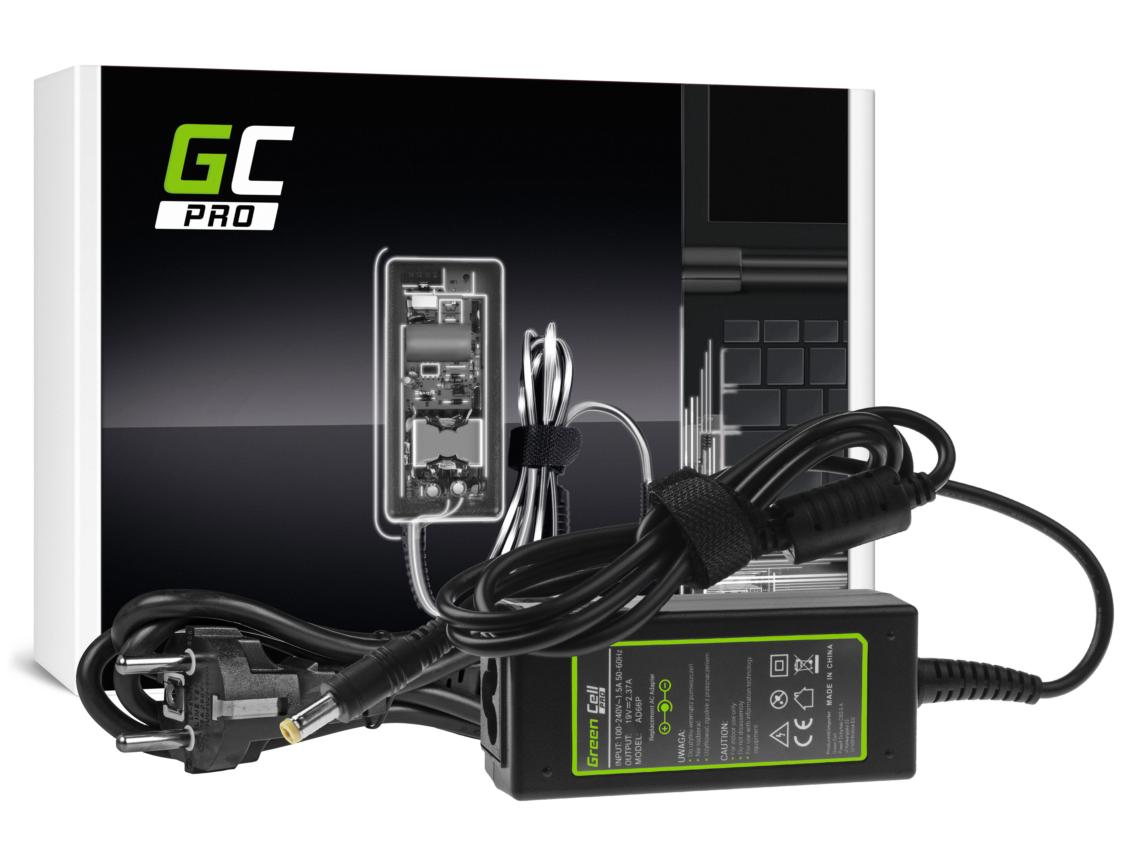 Green Cell PRO Charger | AC Adapter for Acer Aspire E5-511 E5-521 E5-573 E5-573G ES1-131 ES1-512 ES1-531 V5-171 19V 2.37A 45W