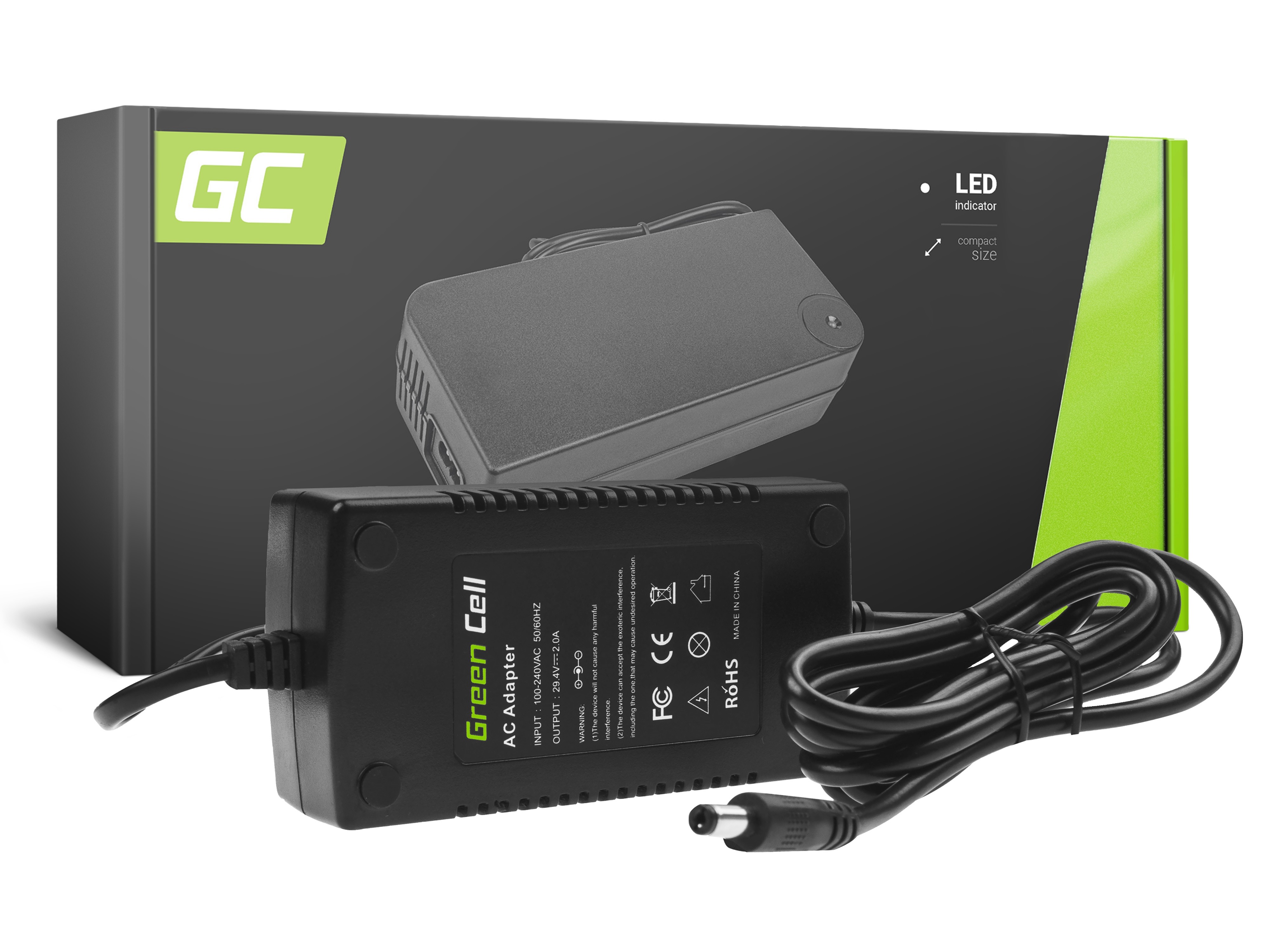 Green Cell® 29.4V 2A Ebike Charger for 24V Li-Ion Battery 5.5*2.1mm Plug EU Version