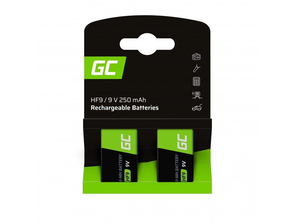 Batteries Rechargeable 2x 9V HF9 Ni-MH 250mAh Green Cell