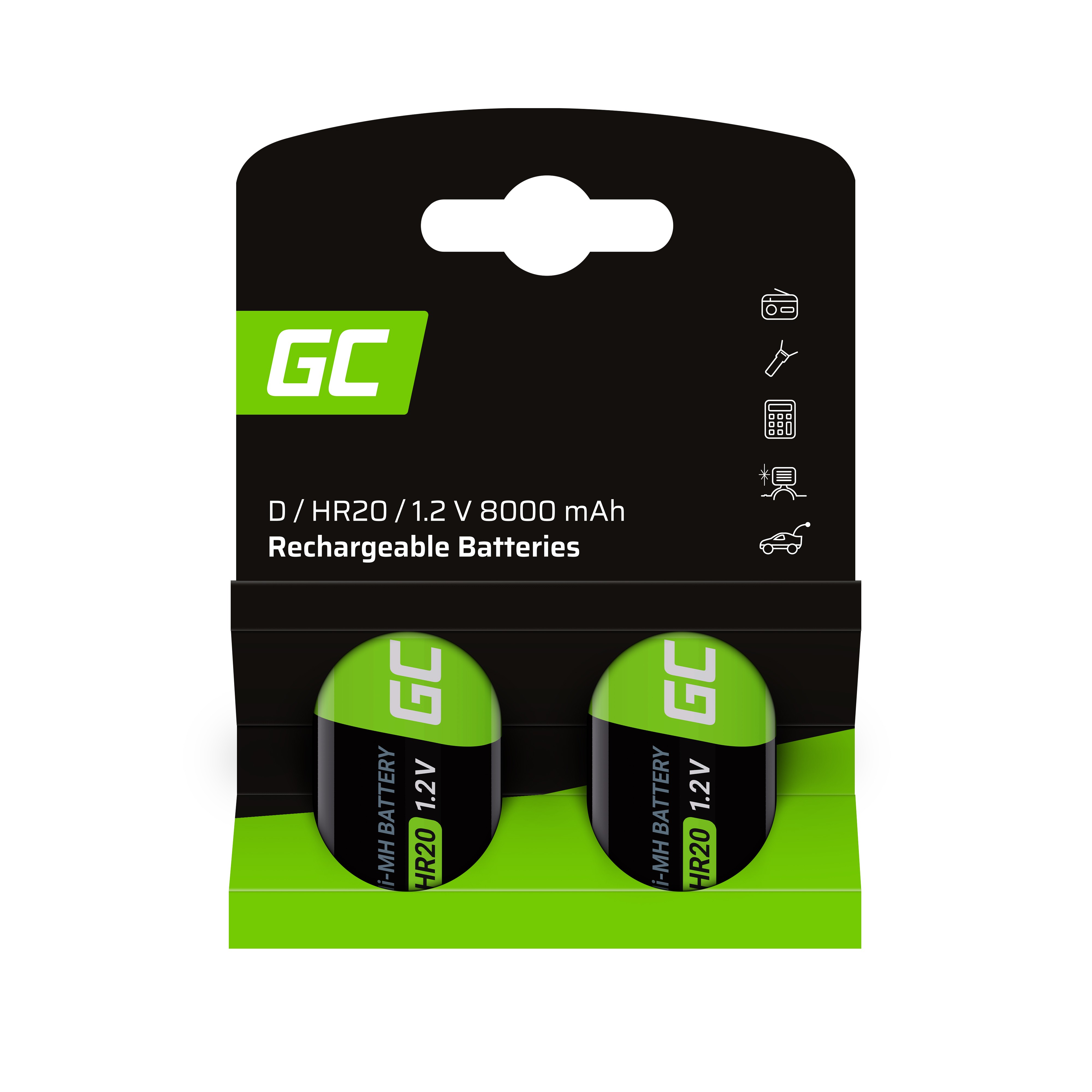 Rechargeable batteries 2x D R20 HR20 Ni-MH 1.2V 8000mAh Green Cell