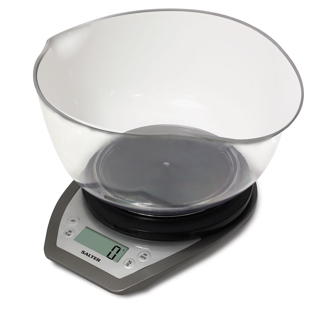 Salter 1024 SVDR14 Electronic Kitchen Scales with Dual Pour Mixing Bowl silver