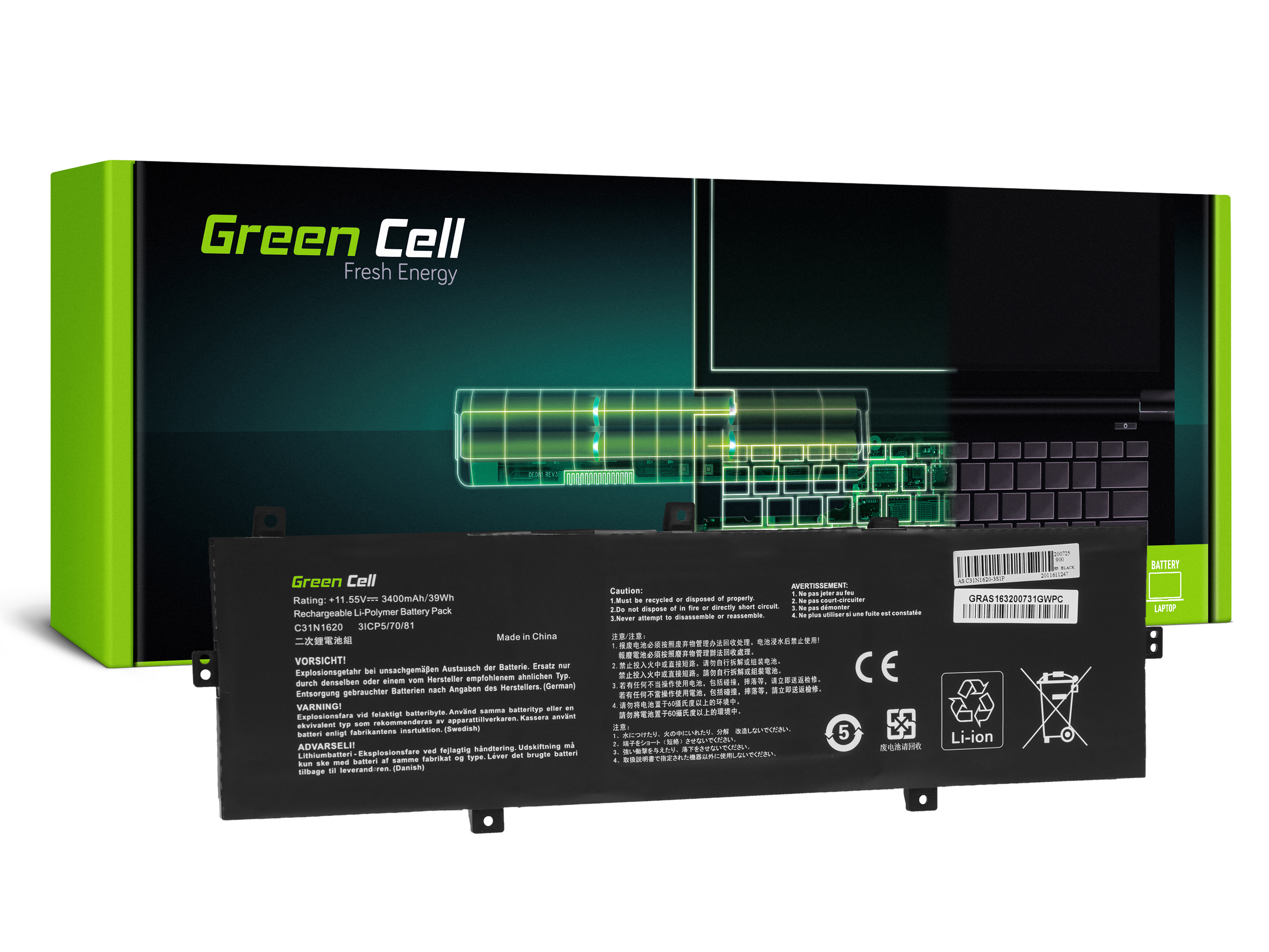 Battery Green Cell C31N1620 for Asus ZenBook UX430 UX430U UX430UA UX430UN UX430UQ