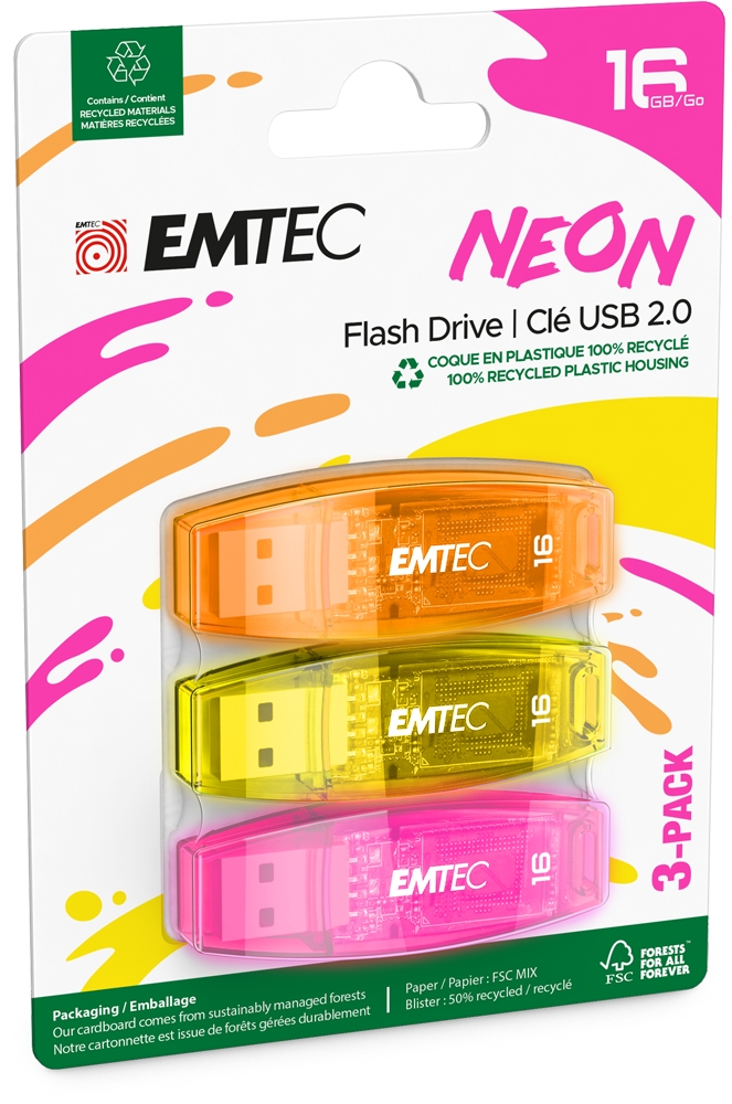 Emtec USB2.0 C410 16GB Neon 3 pcs