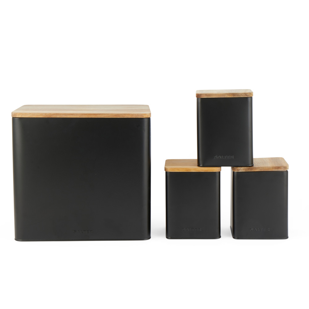Salter BW129001EU7 Toronto 4-Piece Bread Bin &amp; Canister Set - Black