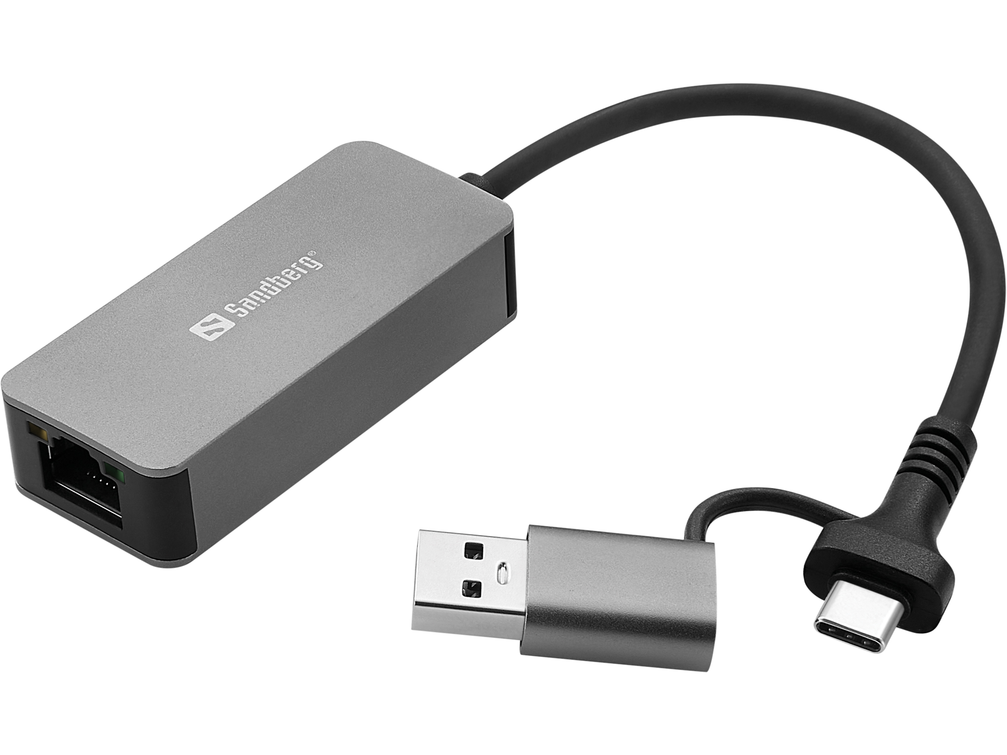 Sandberg 136-68 USB-C/A 2.5 GbE RJ45 Adapter, 2.5 Gigabit Ethernet on USB-C