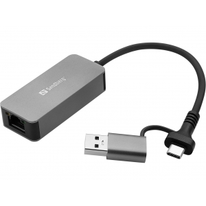 Sandberg 136-68 USB-C/A 2.5 GbE RJ45 Adapter, 2.5 Gigabit Ethernet on USB-C